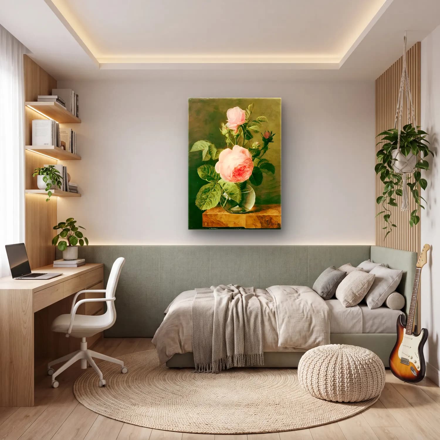Yağlı Boya Güller No. 35 cam tablo — genç odasında