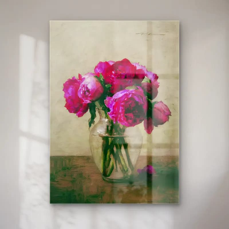 Yağlı Boya Pembe Şakayıklar No. 13 cam tablo — Yağlı Boya Pembe Şakayıklar No. 13 — yağlı boya pembe şakayıklar