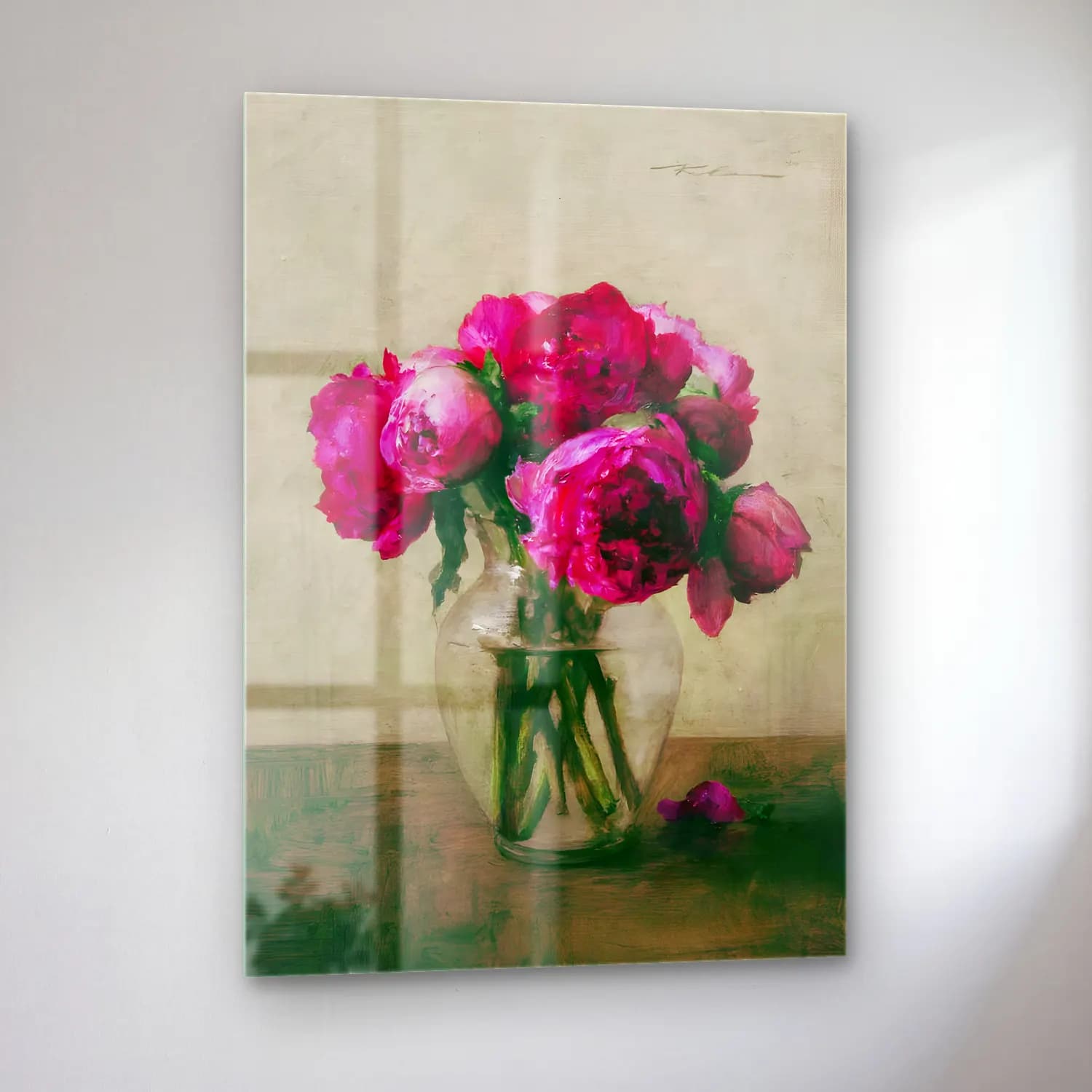 Yağlı Boya Pembe Şakayıklar No. 13 cam tablo — sol açıdan görünüm