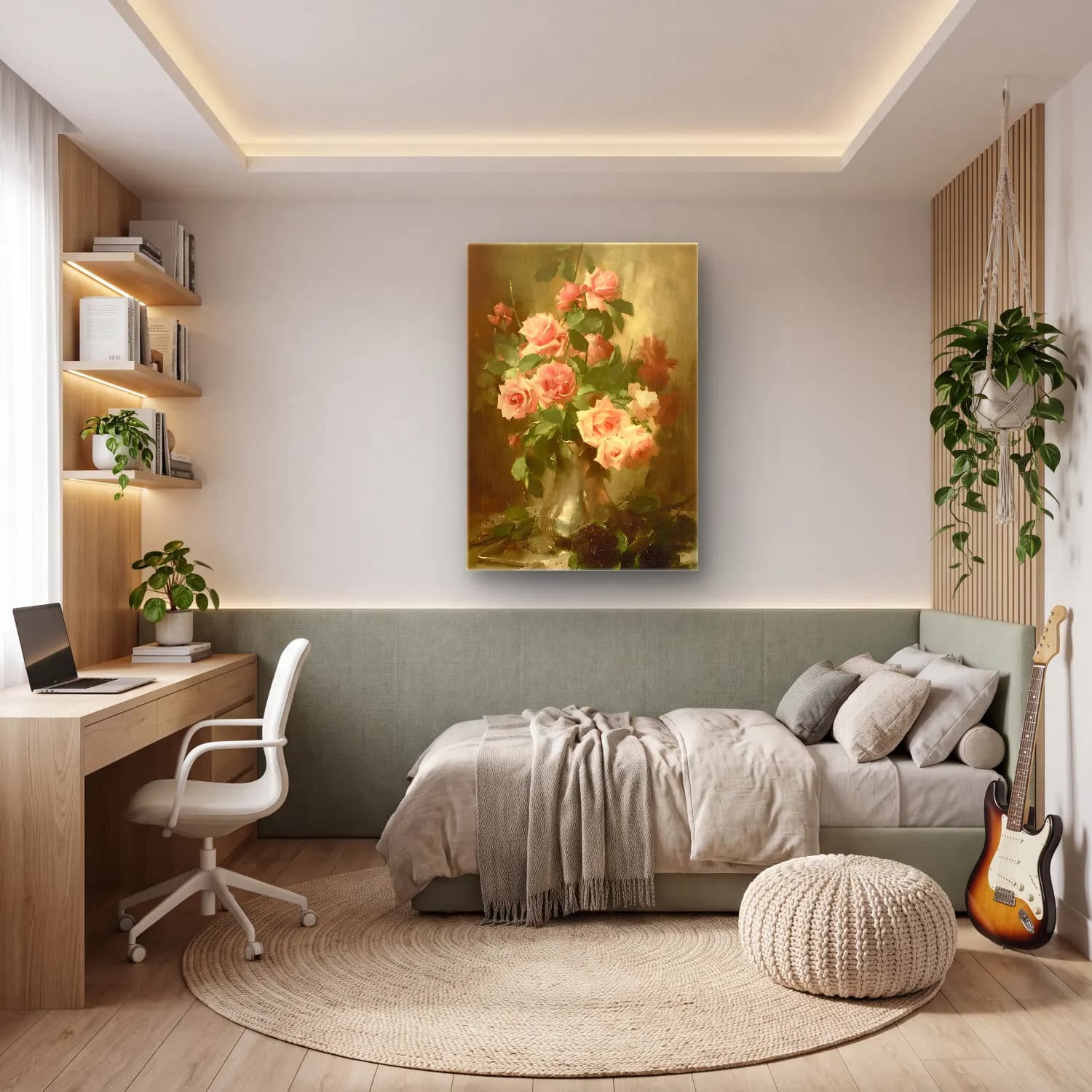 Yağlı Boya Güller No. 44 cam tablo — genç odasında