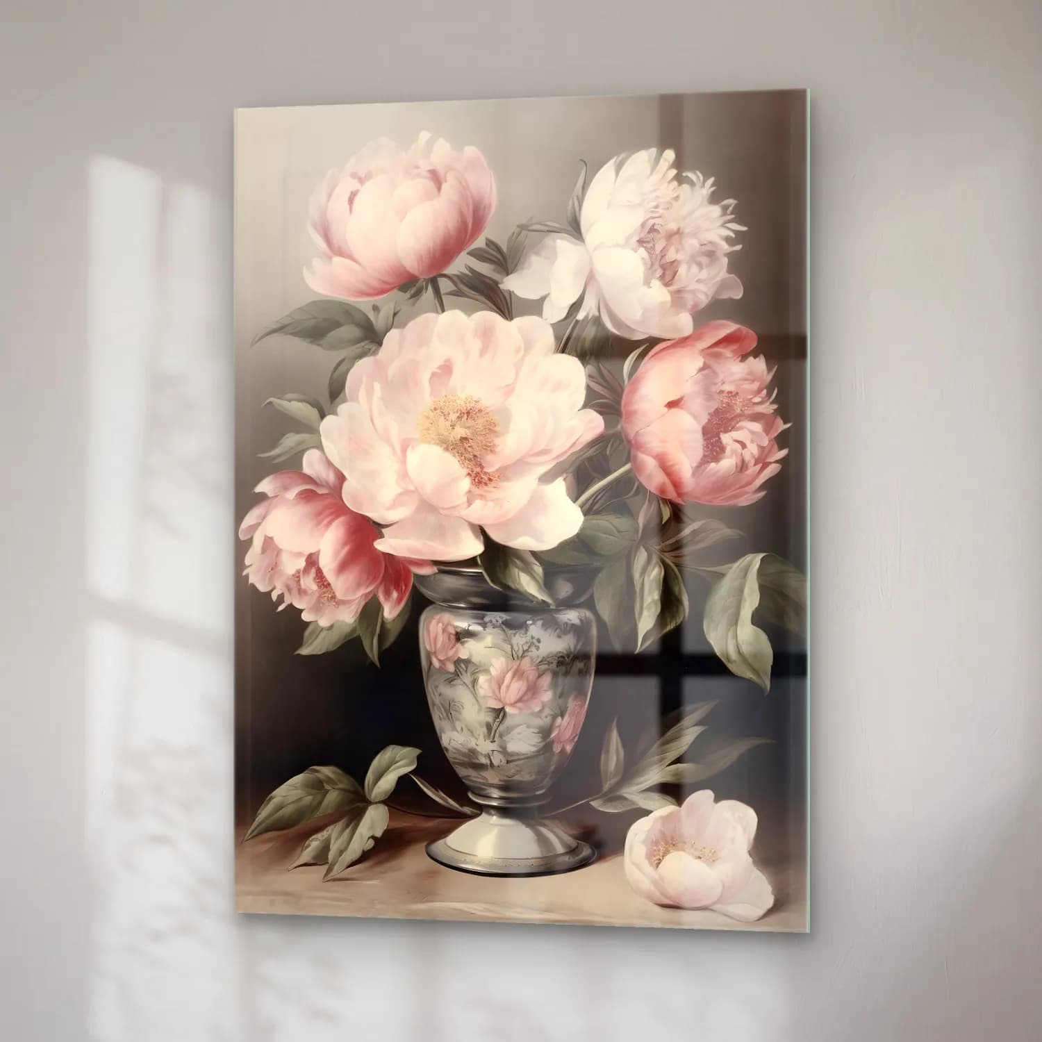 Pastel Pembe Şakayıklar No. 6 cam tablo — sağ açıdan görünüm
