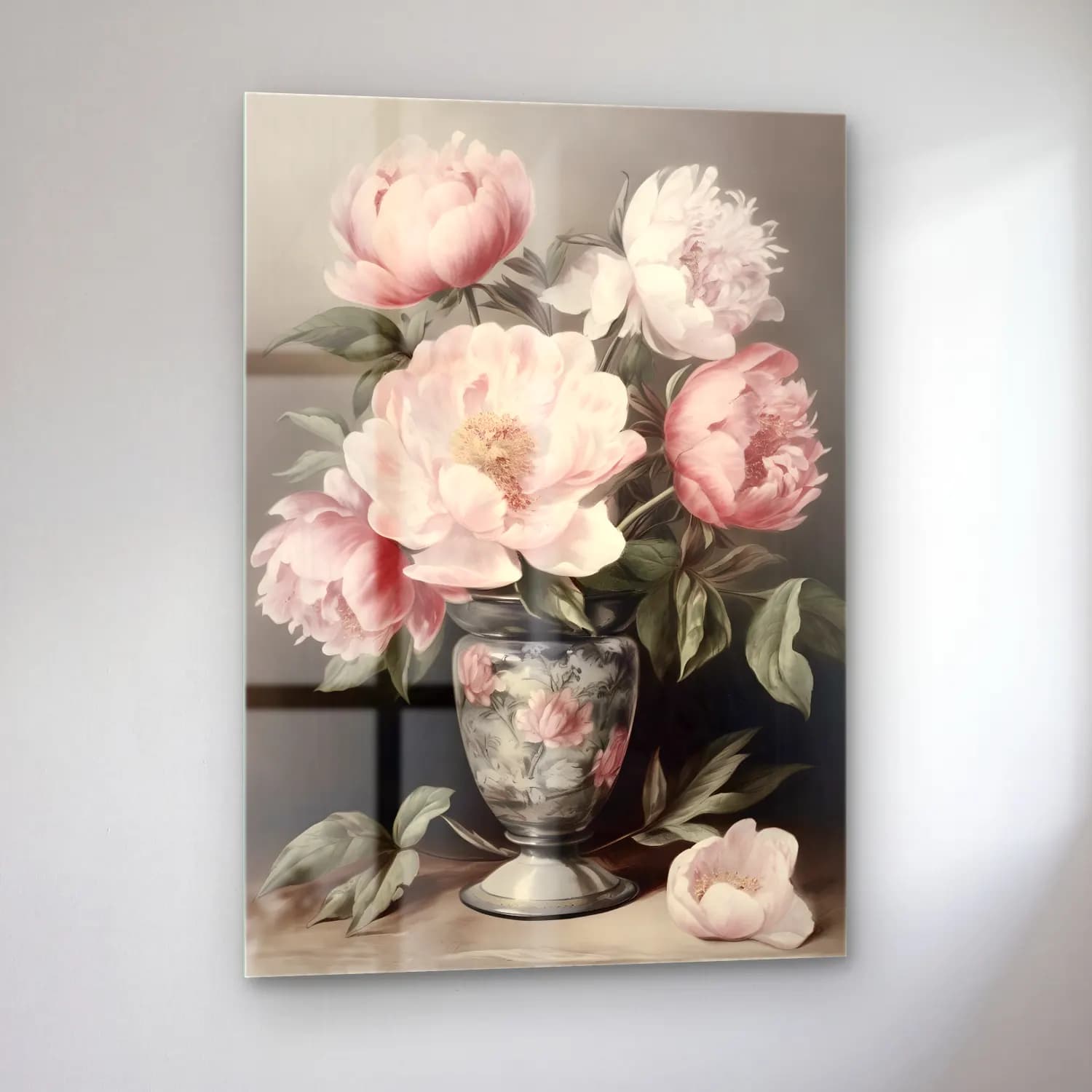 Pastel Pembe Şakayıklar No. 6 cam tablo — sol açıdan görünüm