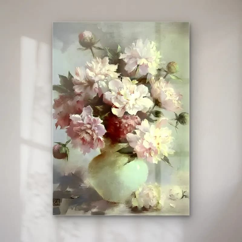 Yağlı Boya Pembe Şakayıklar No. 15 cam tablo — Yağlı Boya Pembe Şakayıklar No. 15 — yağlı boya pembe şakayıklar
