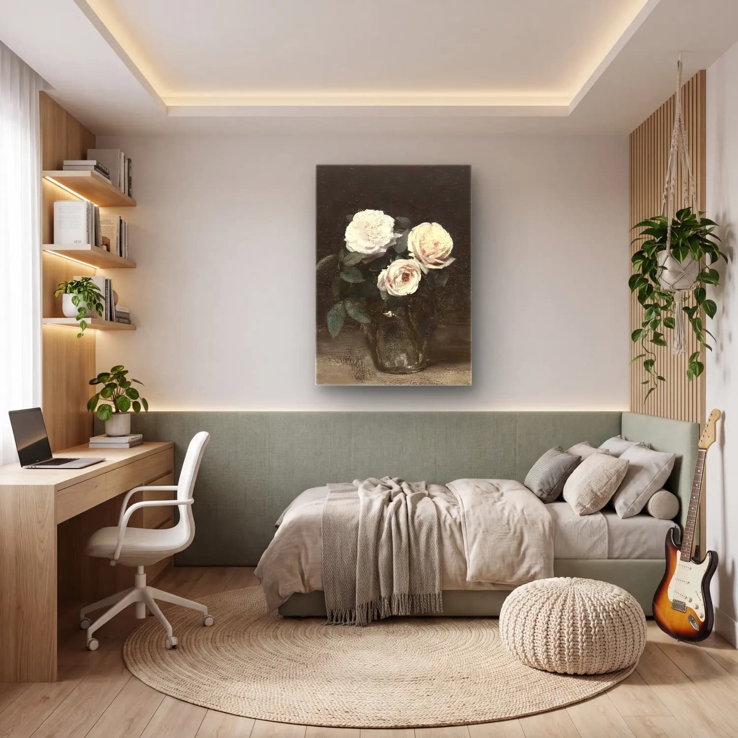 Yağlı Boya Güller No. 45 cam tablo — genç odasında