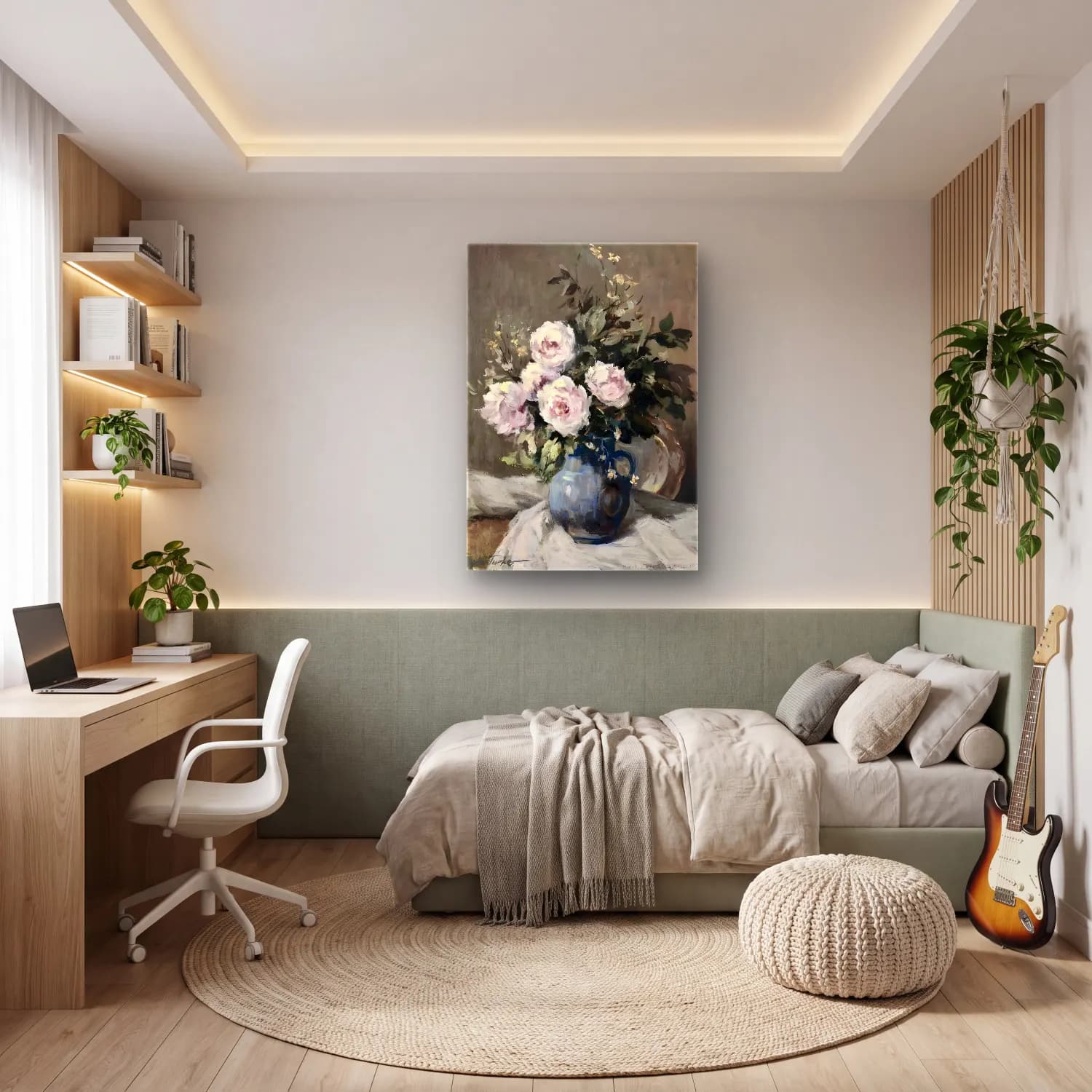 Yağlı Boya Güller No. 46 cam tablo — genç odasında