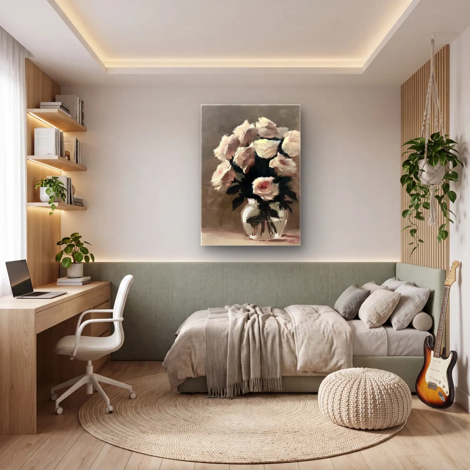 Yağlı Boya Güller No. 47 cam tablo — genç odasında