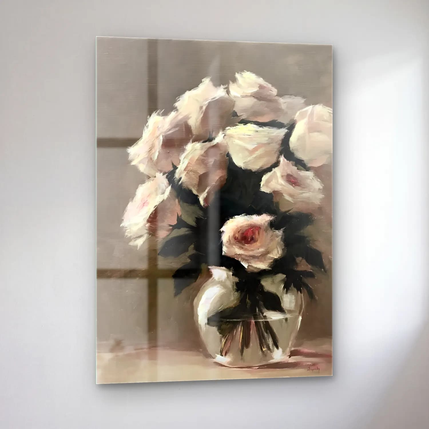 Yağlı Boya Güller No. 47 cam tablo — sol açıdan görünüm