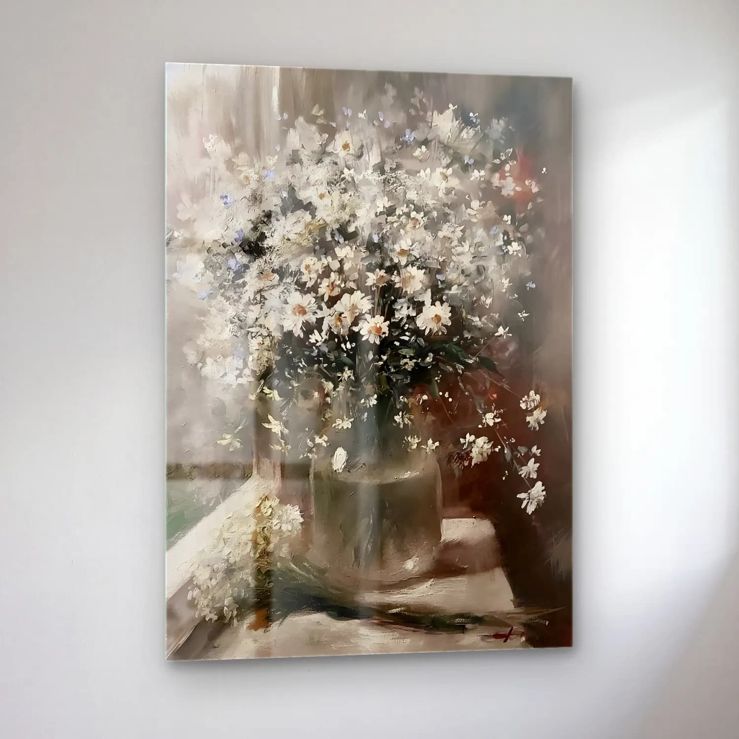 Yağlı Boya Vazoda Çiçek Buketi No. 31 cam tablo — sol açıdan görünüm