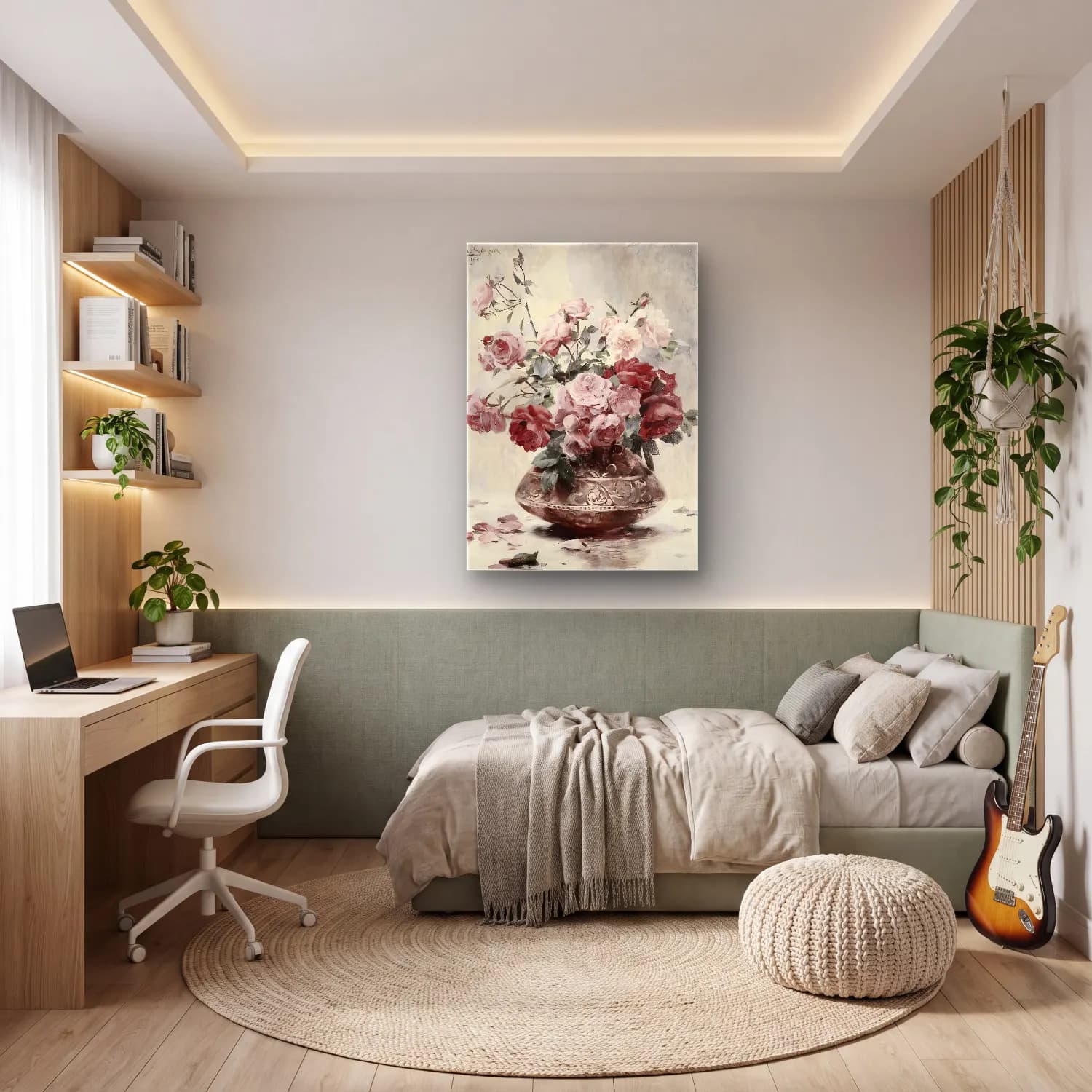 Yağlı Boya Güller No. 48 cam tablo — genç odasında
