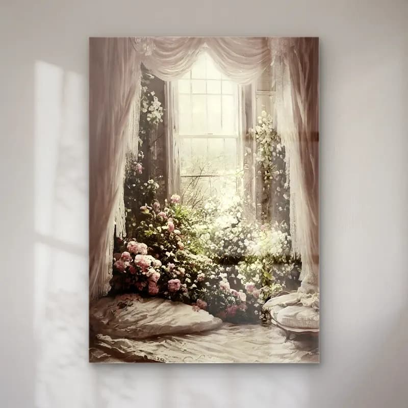 Vintage Çiçek Bahçesi – Bej Tonlar cam tablo — Vintage Çiçek Bahçesi – Bej Tonlar — vintage çiçek bahçesi