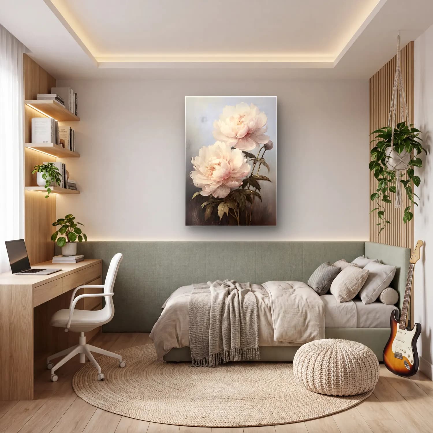 Yağlı Boya Pembe Şakayıklar No. 17 cam tablo — genç odasında