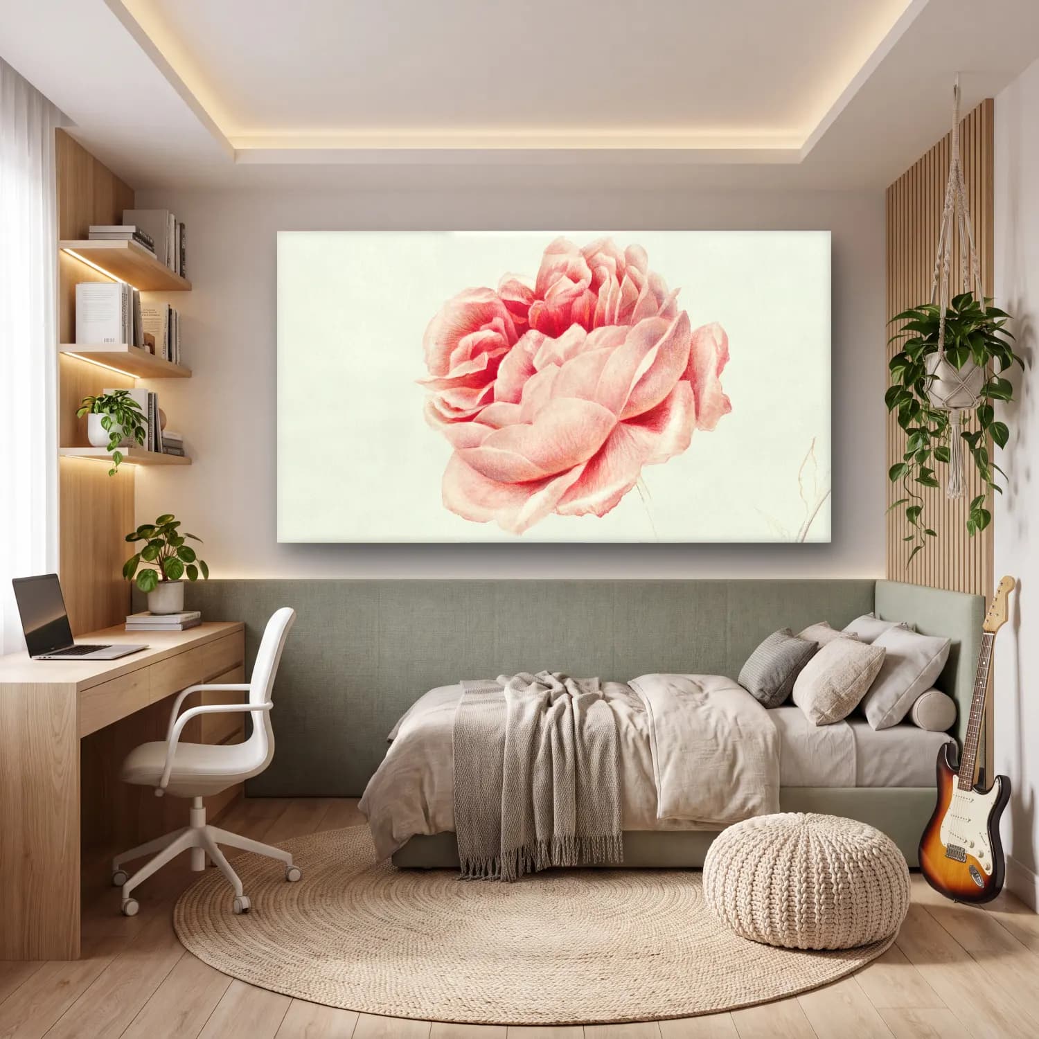 Botanik İllüstrasyon Pembe Şakayıklar No. 6 cam tablo — genç odasında