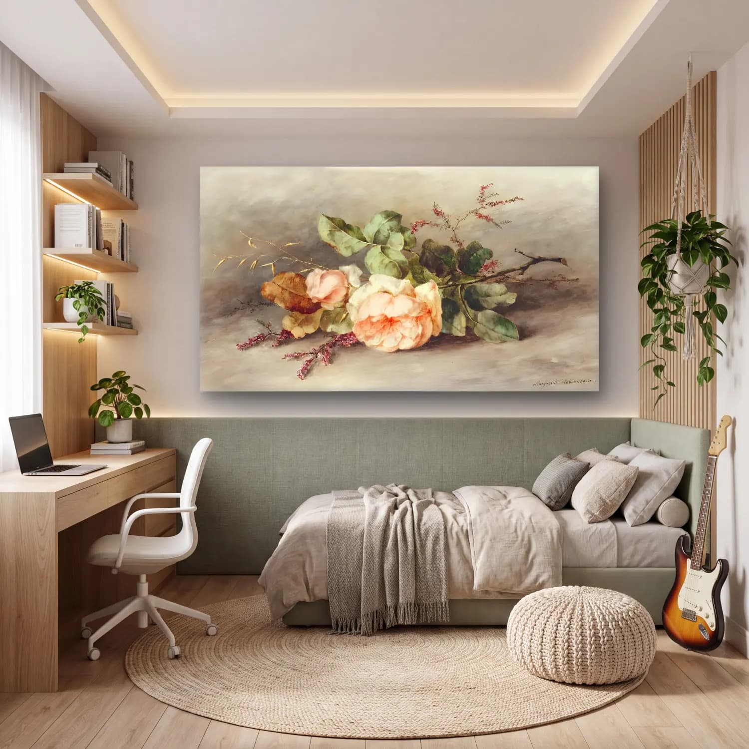 Suluboya Güller – Pastel Tonlar cam tablo — genç odasında