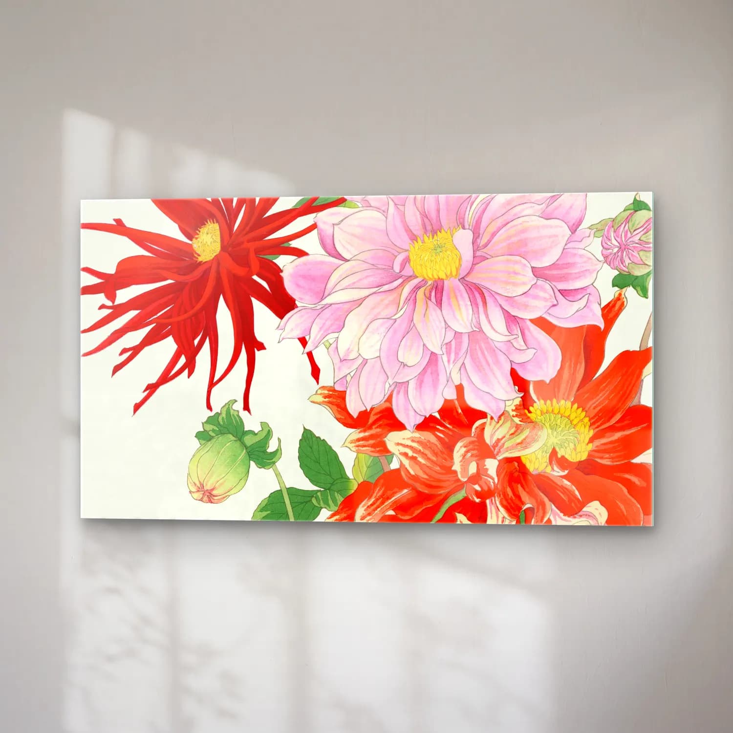 Botanik İllüstrasyon Çiçek Deseni No. 93 cam tablo — sağ açıdan görünüm
