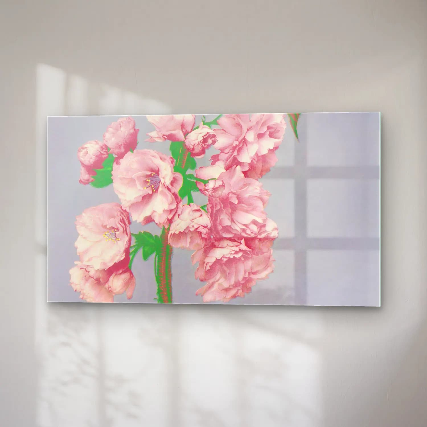 Pastel Pembe Şakayıklar No. 7 cam tablo — sağ açıdan görünüm