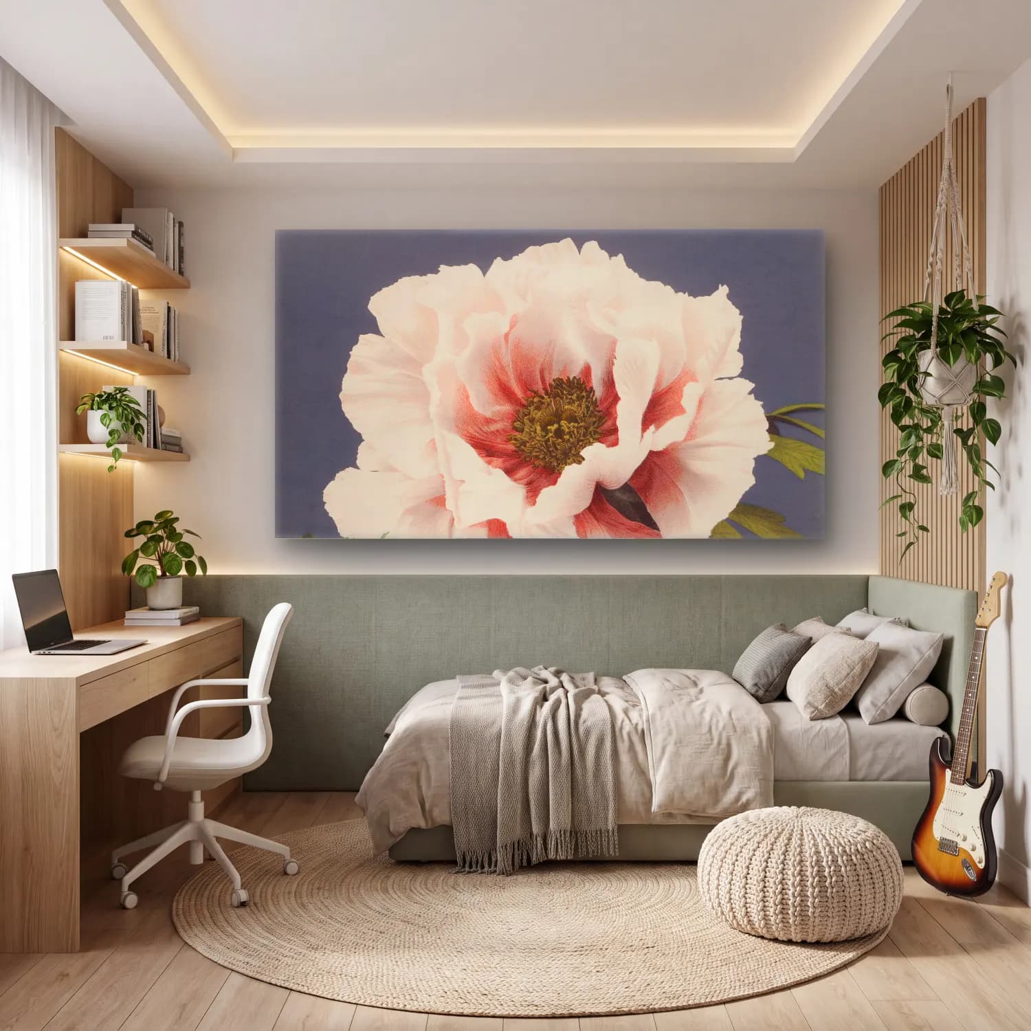 Botanik İllüstrasyon Pembe Şakayıklar No. 10 cam tablo — genç odasında