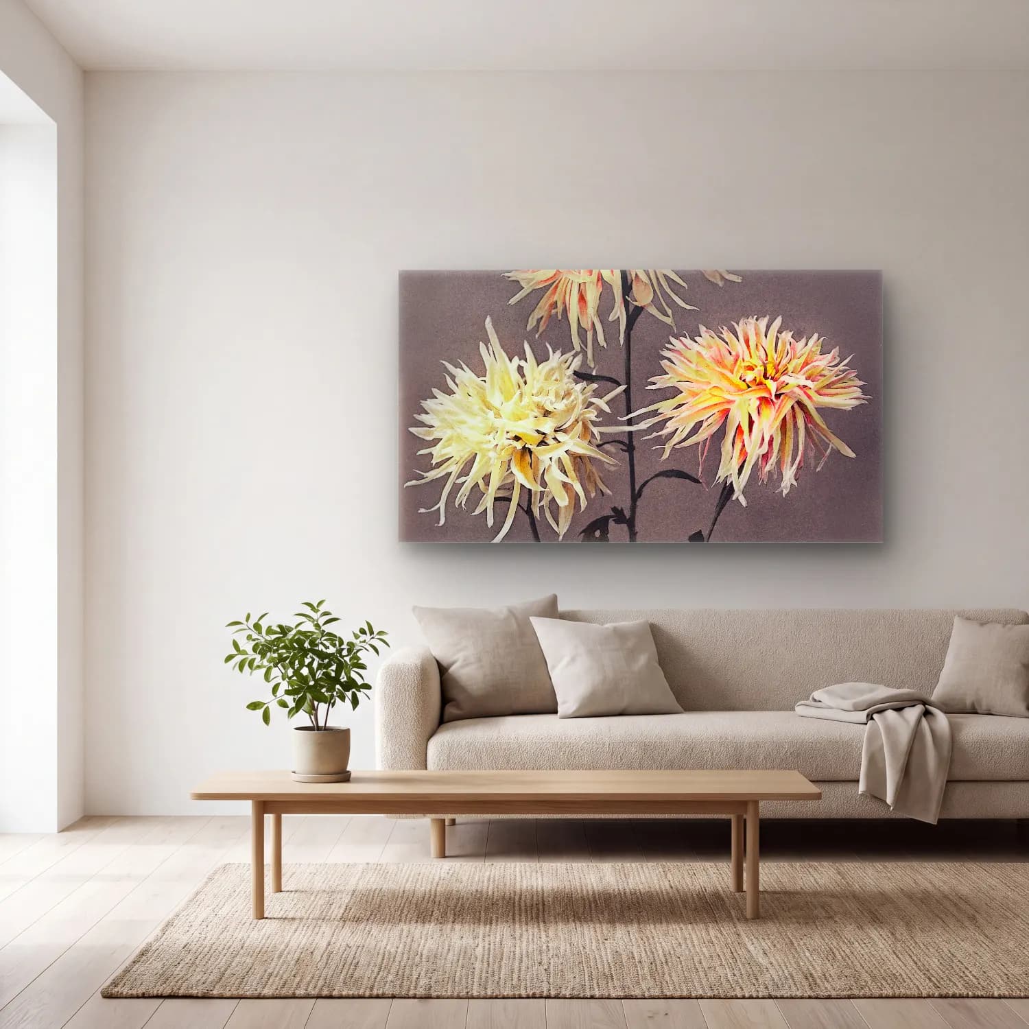 Botanik İllüstrasyon Çiçek Deseni – Pastel Tonlar cam tablo — açık renk salonda