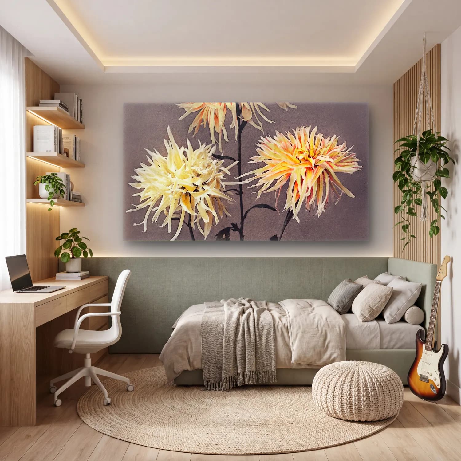 Botanik İllüstrasyon Çiçek Deseni – Pastel Tonlar cam tablo — genç odasında