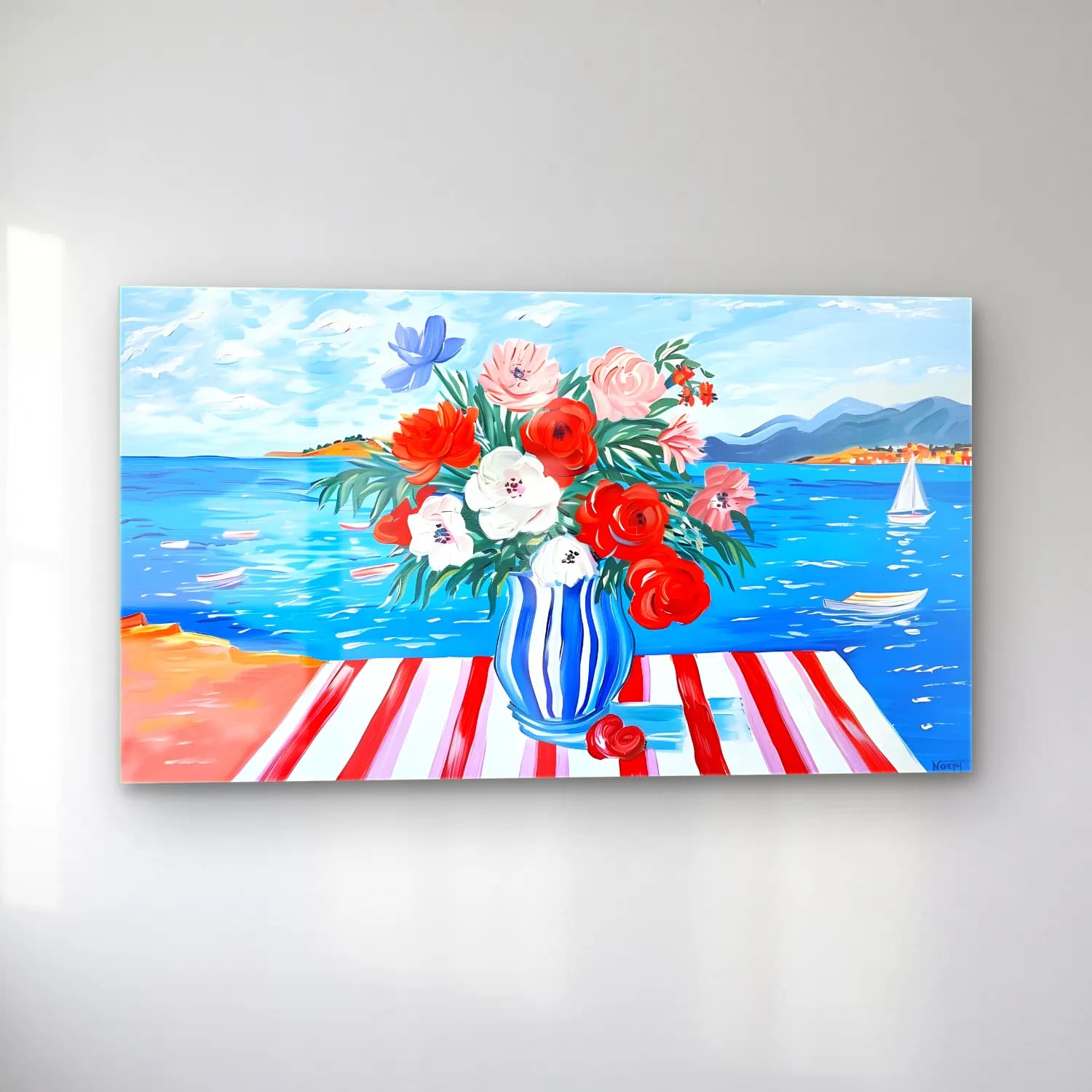 Empresyonist Vazoda Çiçek Buketi No. 25 cam tablo — sol açıdan görünüm