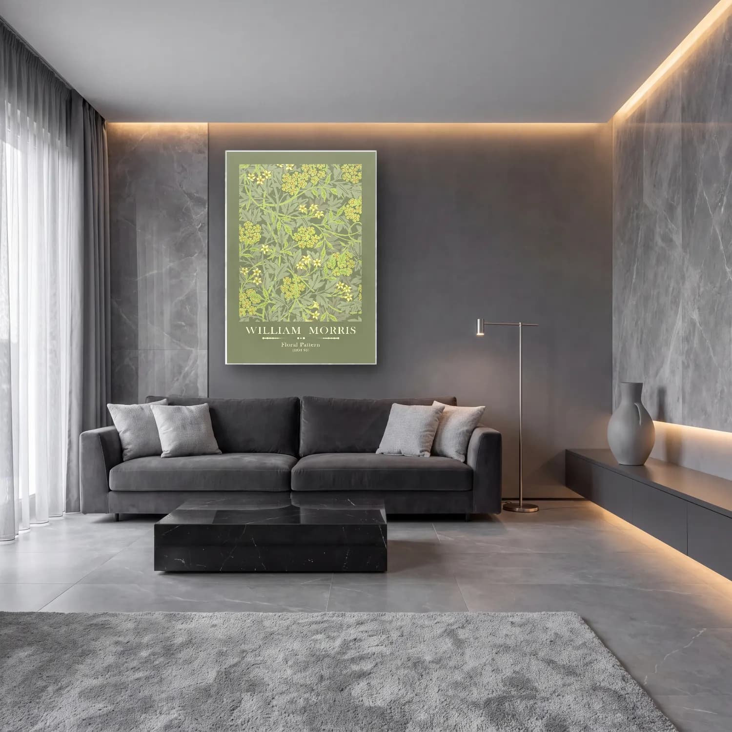 Botanik İllüstrasyon Çiçek Deseni No. 125 cam tablo — lüks salon duvarında