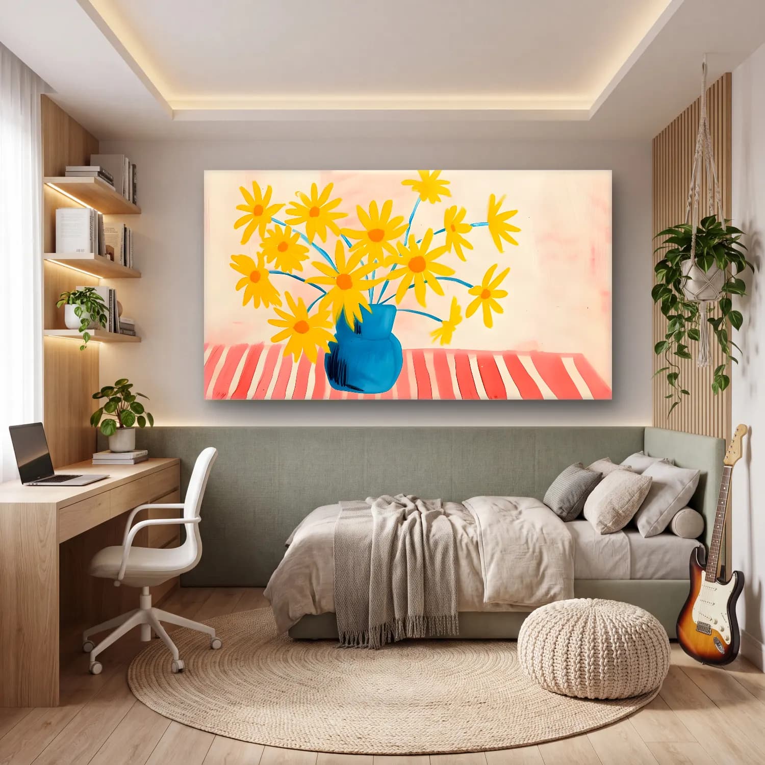 Pastel Papatyalar No. 19 cam tablo — genç odasında