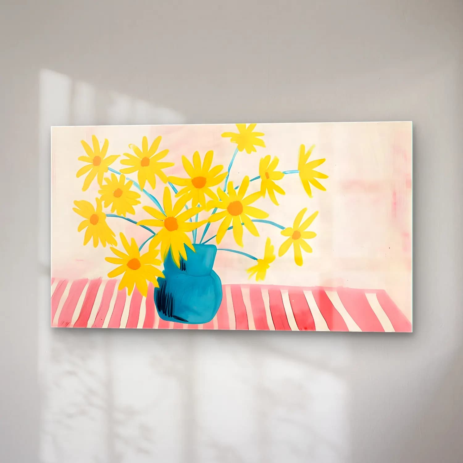 Pastel Papatyalar No. 19 cam tablo — sağ açıdan görünüm
