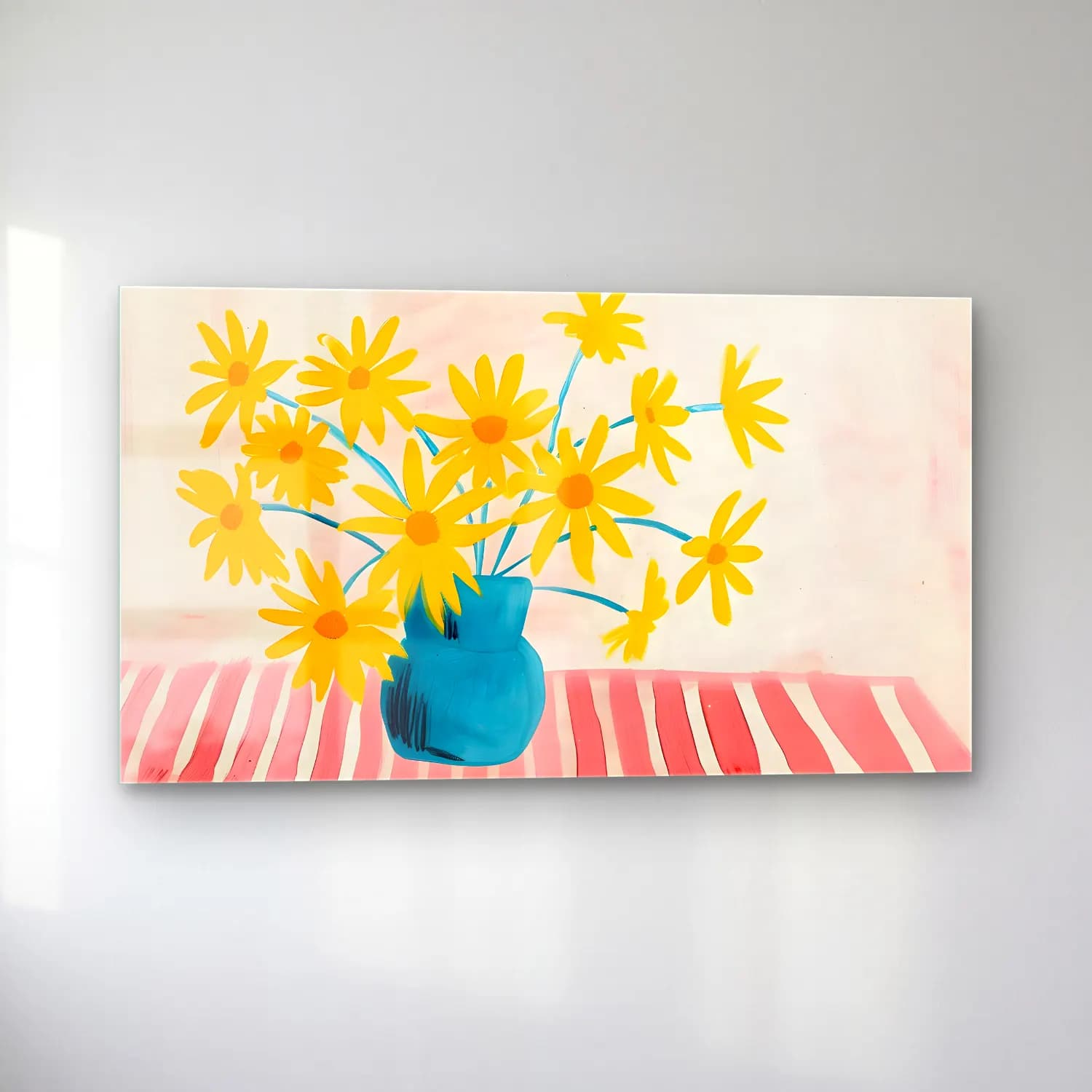 Pastel Papatyalar No. 19 cam tablo — sol açıdan görünüm