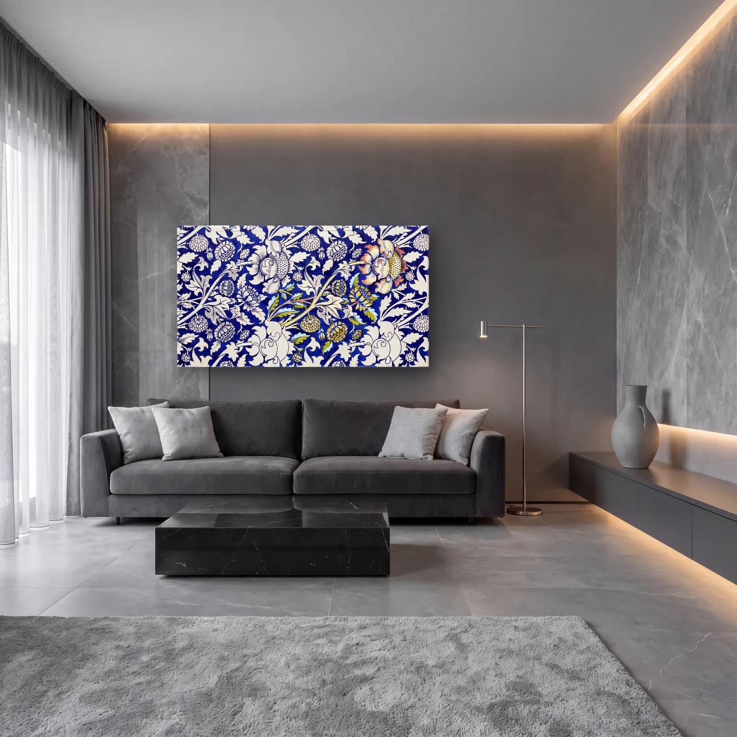 Botanik İllüstrasyon Çiçek Deseni No. 103 cam tablo — lüks salon duvarında
