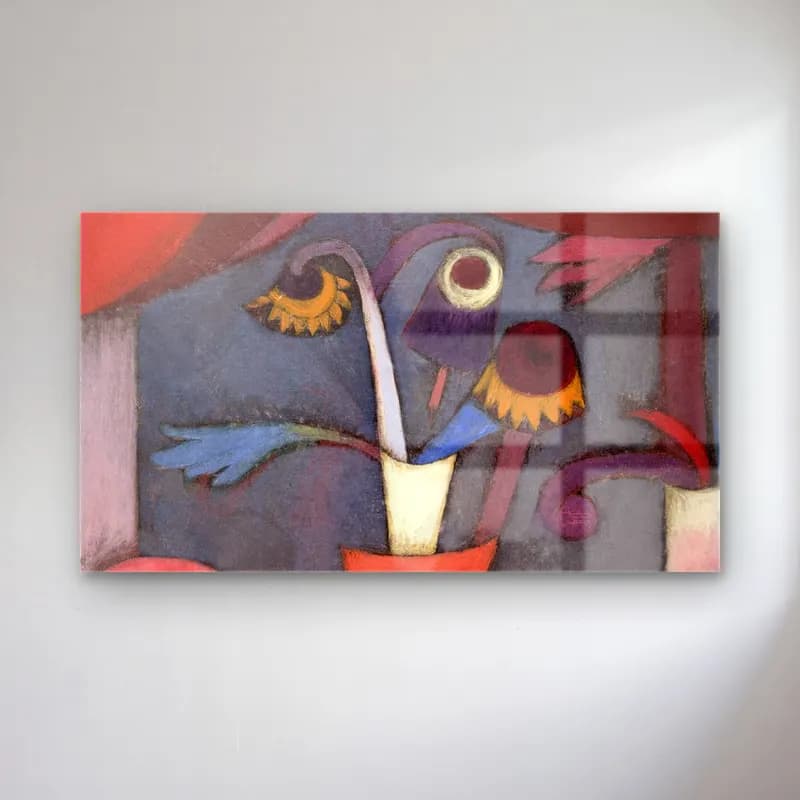 Paul Klee – Autumn Flower – Mor Tonlar cam tablo — Paul Klee – Autumn Flower – Mor Tonlar — modern soyut vazoda çiçek buketi