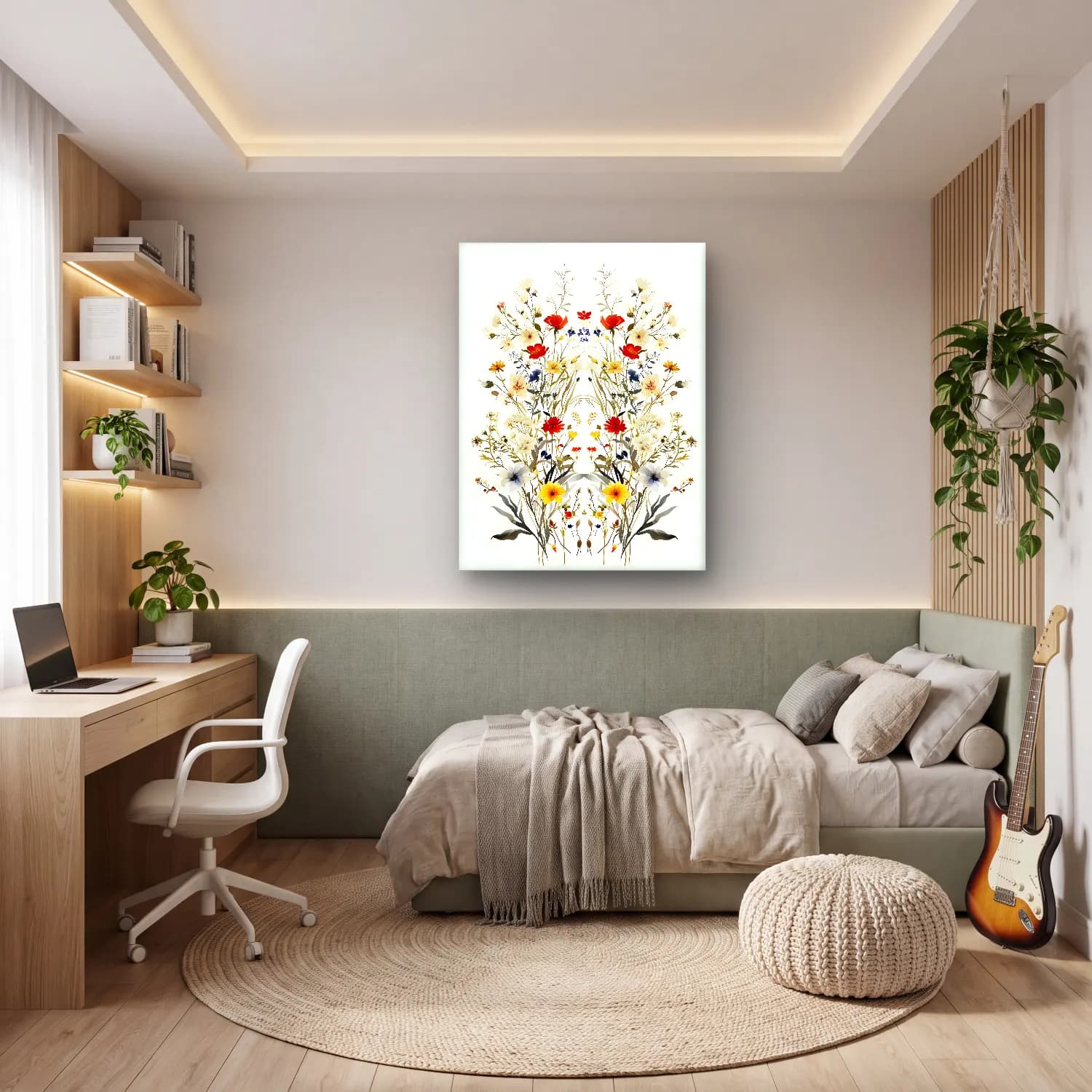 Botanik İllüstrasyon Çiçek Deseni No. 106 cam tablo — genç odasında