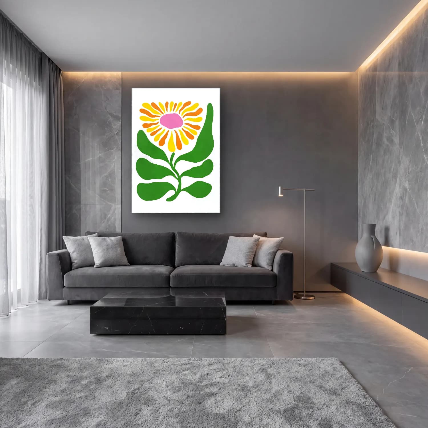 Botanik İllüstrasyon Çiçek Deseni No. 110 cam tablo — lüks salon duvarında
