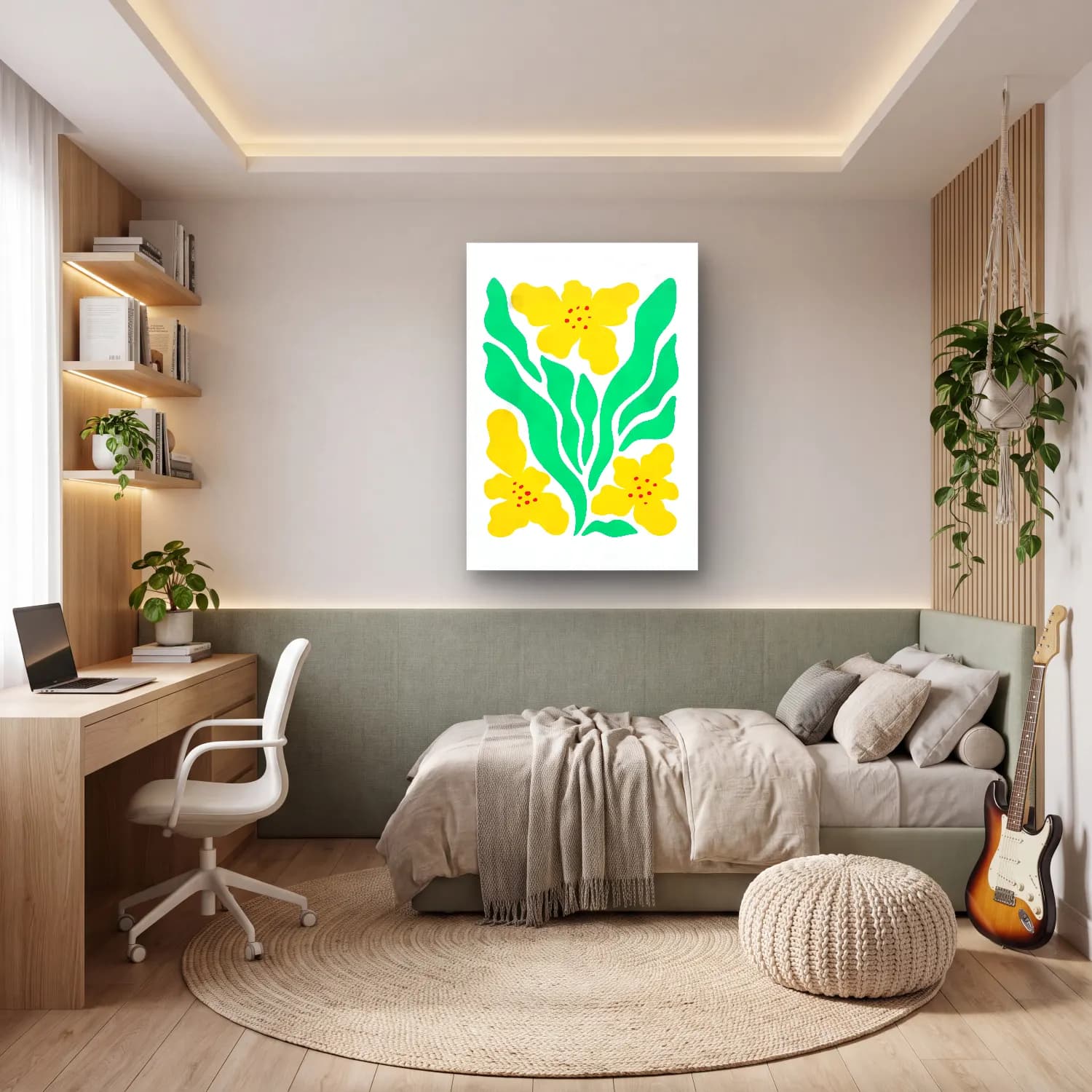 Boho Çiçek Deseni No. 71 cam tablo — genç odasında
