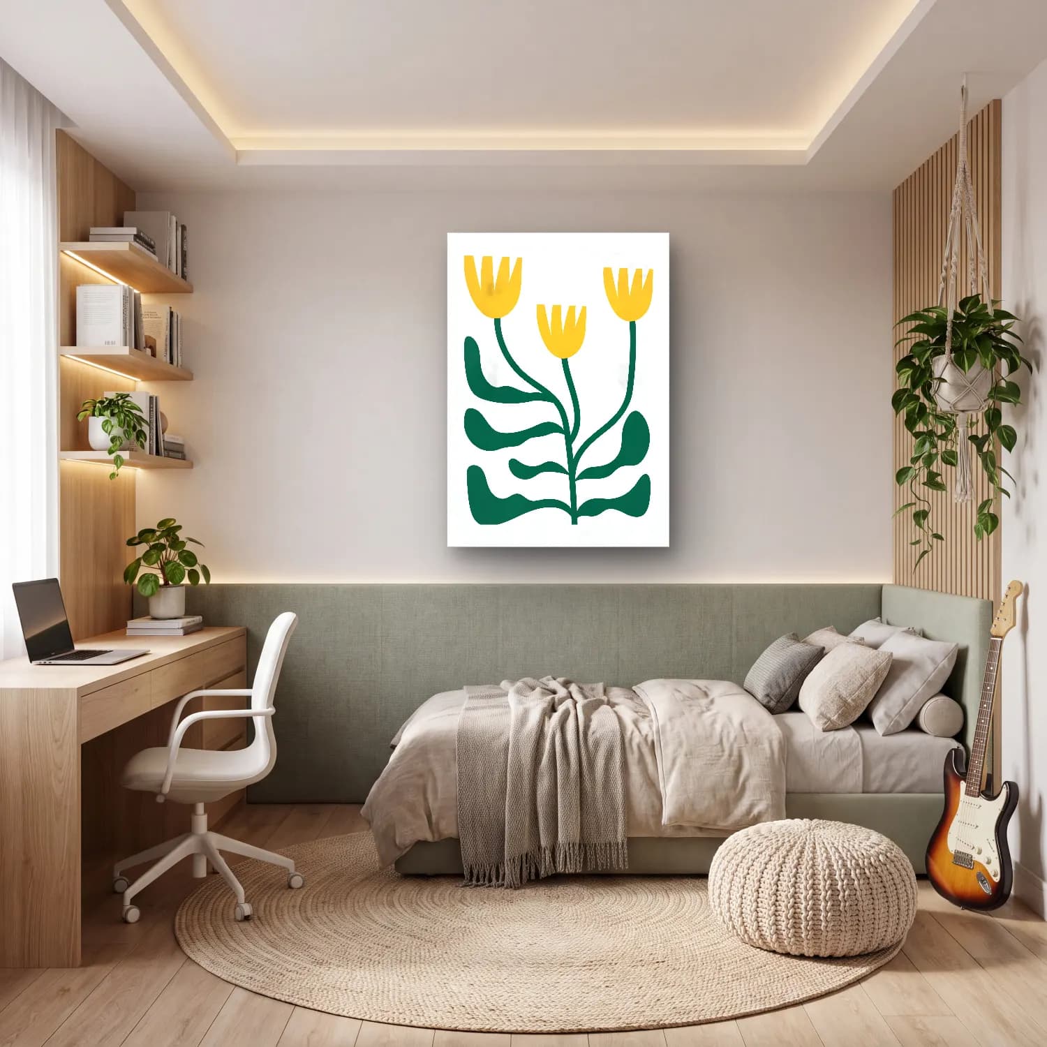 Botanik İllüstrasyon Çiçek Deseni No. 112 cam tablo — genç odasında