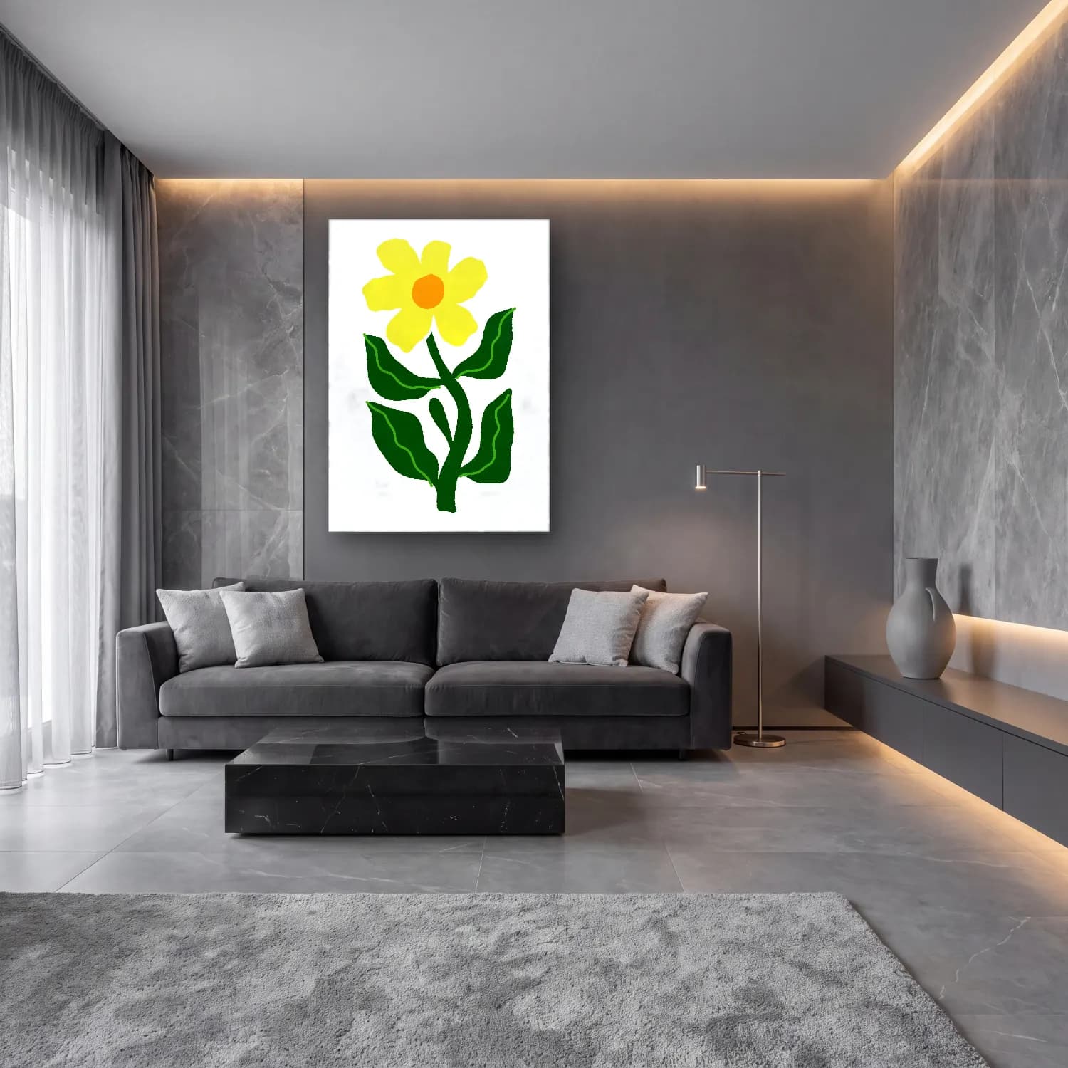 Botanik İllüstrasyon Çiçek Deseni No. 113 cam tablo — lüks salon duvarında