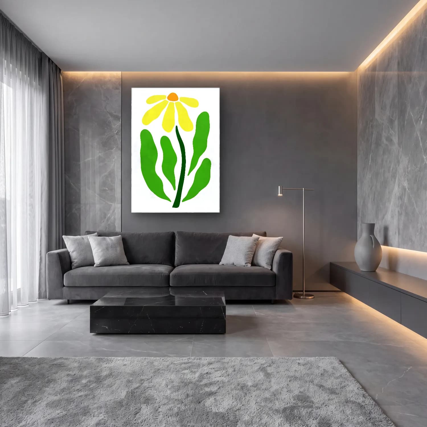 Botanik İllüstrasyon Çiçek Deseni No. 114 cam tablo — lüks salon duvarında