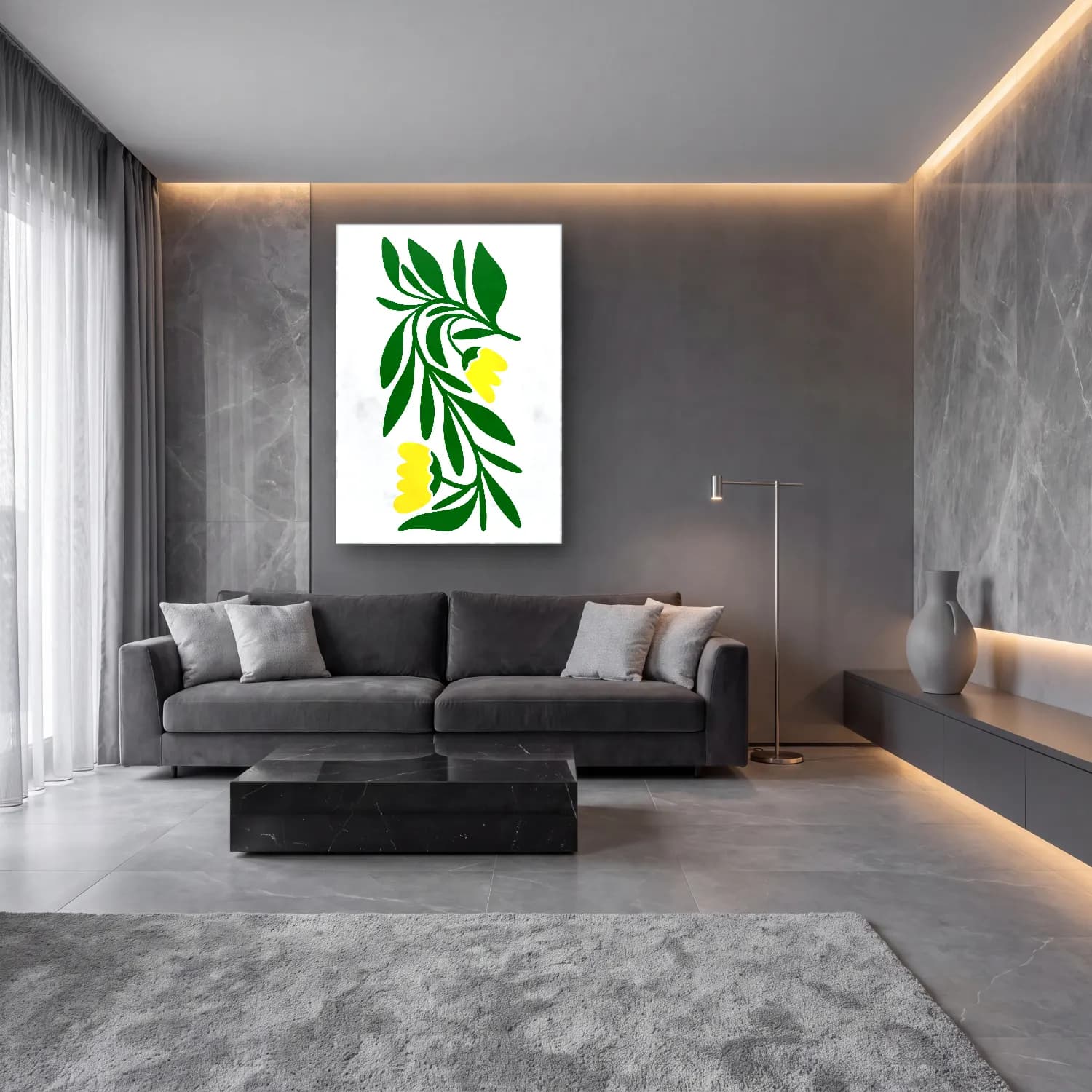 Botanik İllüstrasyon Çiçek Deseni No. 115 cam tablo — lüks salon duvarında