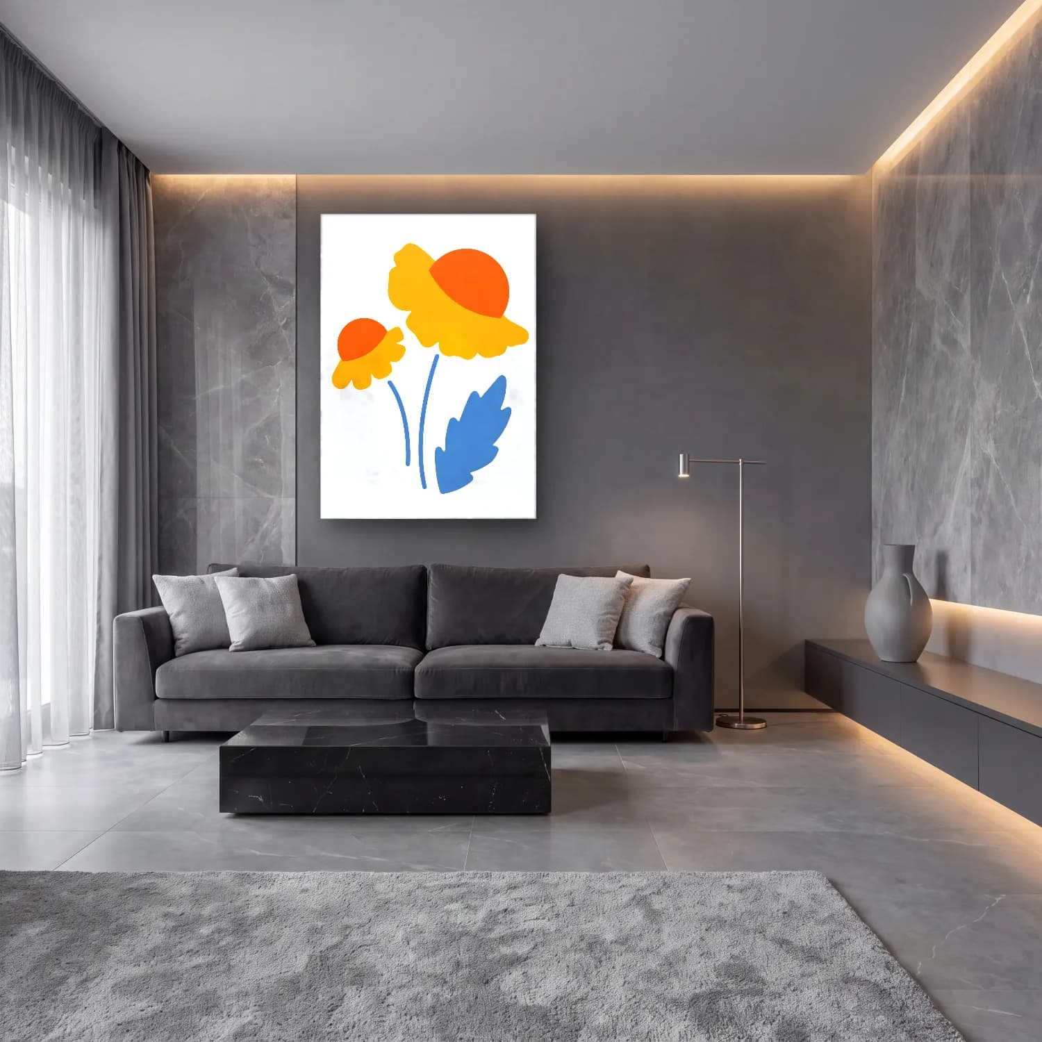 Botanik İllüstrasyon Çiçek Deseni No. 116 cam tablo — lüks salon duvarında