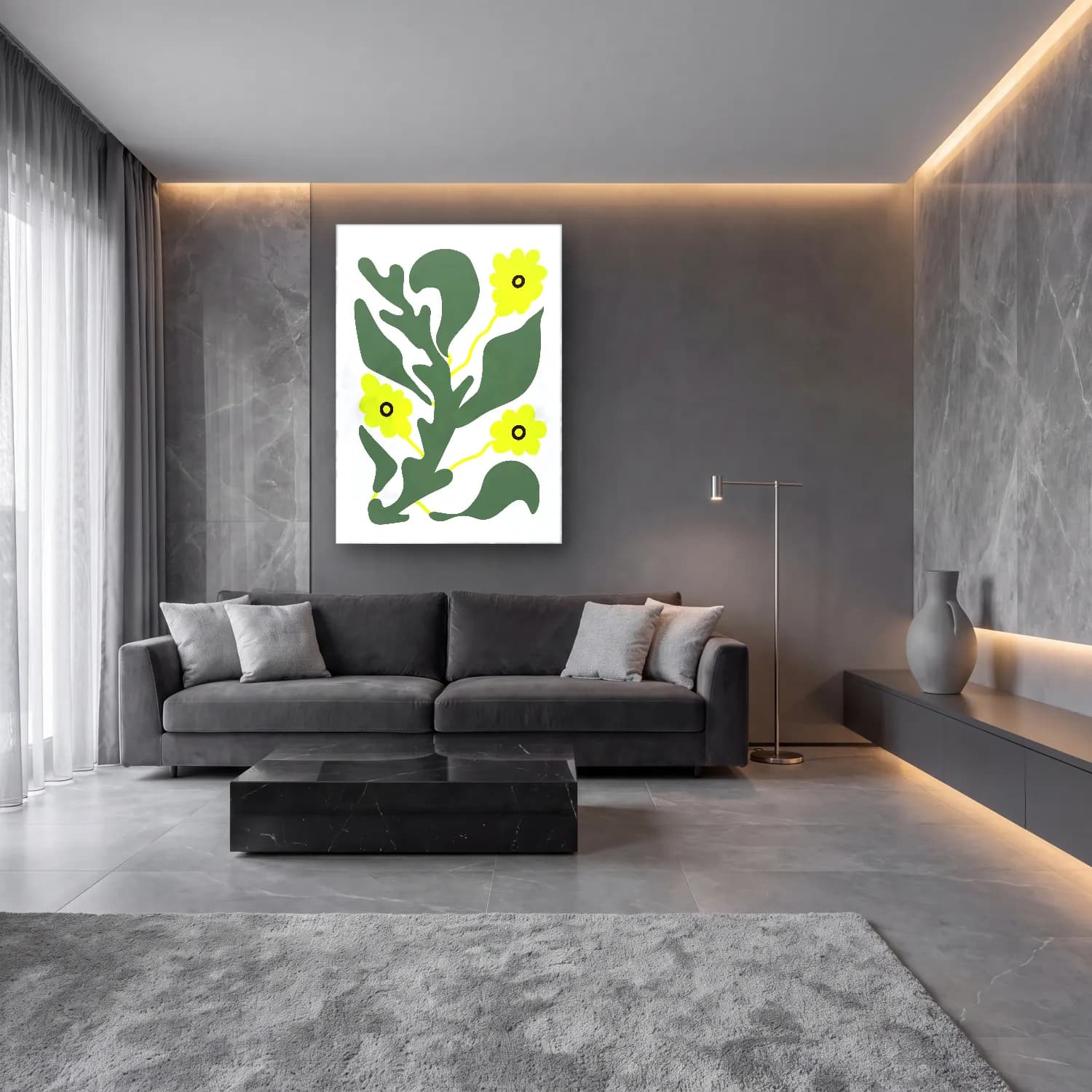 Botanik İllüstrasyon Çiçek Deseni No. 117 cam tablo — lüks salon duvarında