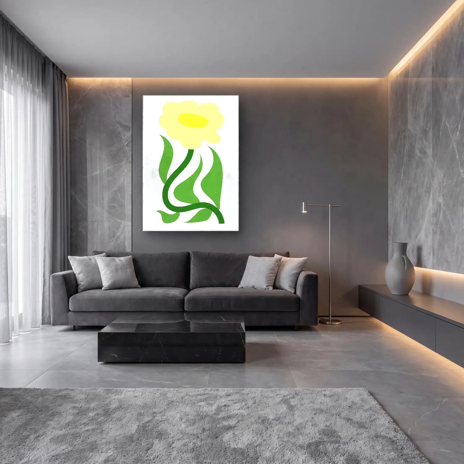 Botanik İllüstrasyon Çiçek Deseni No. 120 cam tablo — lüks salon duvarında