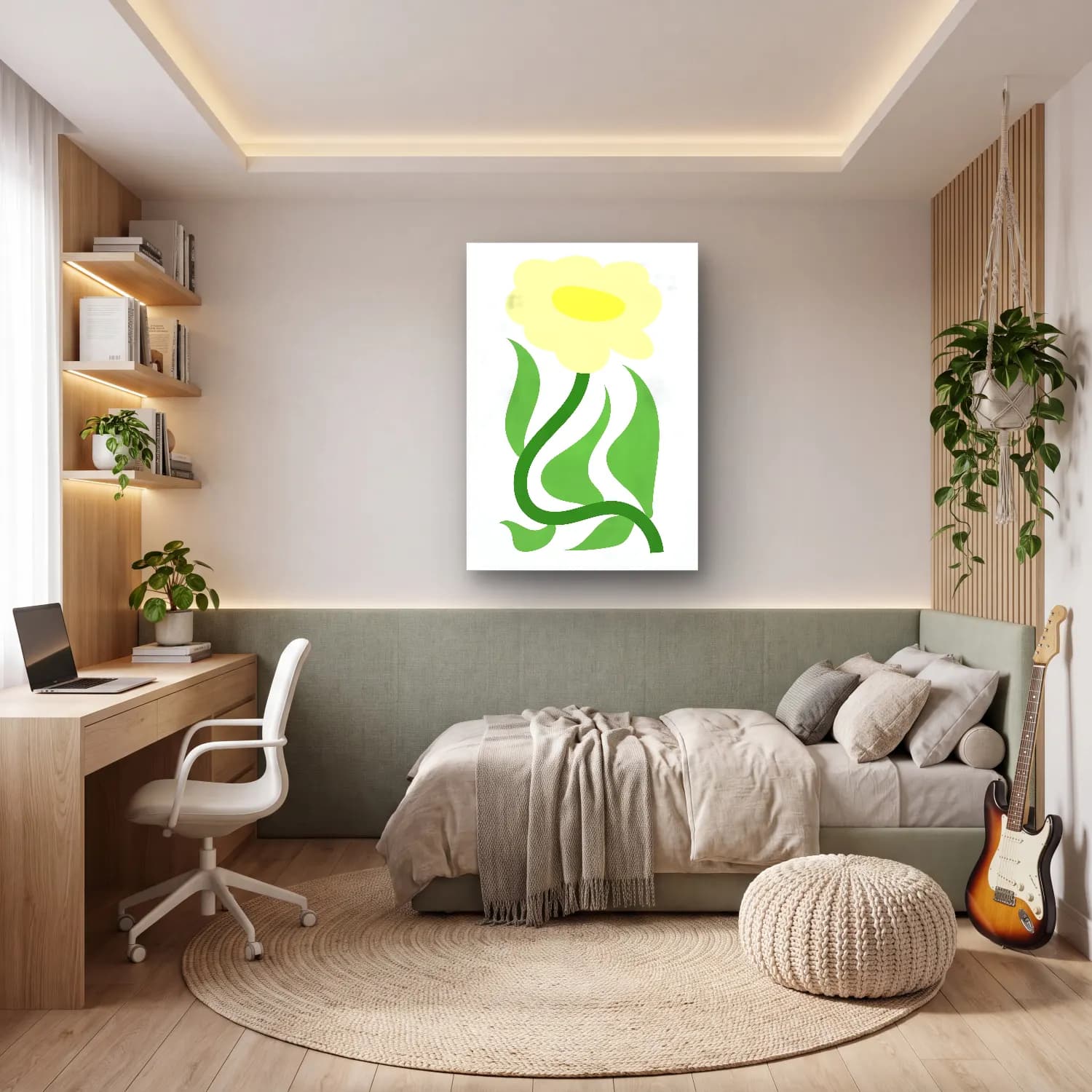 Botanik İllüstrasyon Çiçek Deseni No. 120 cam tablo — genç odasında