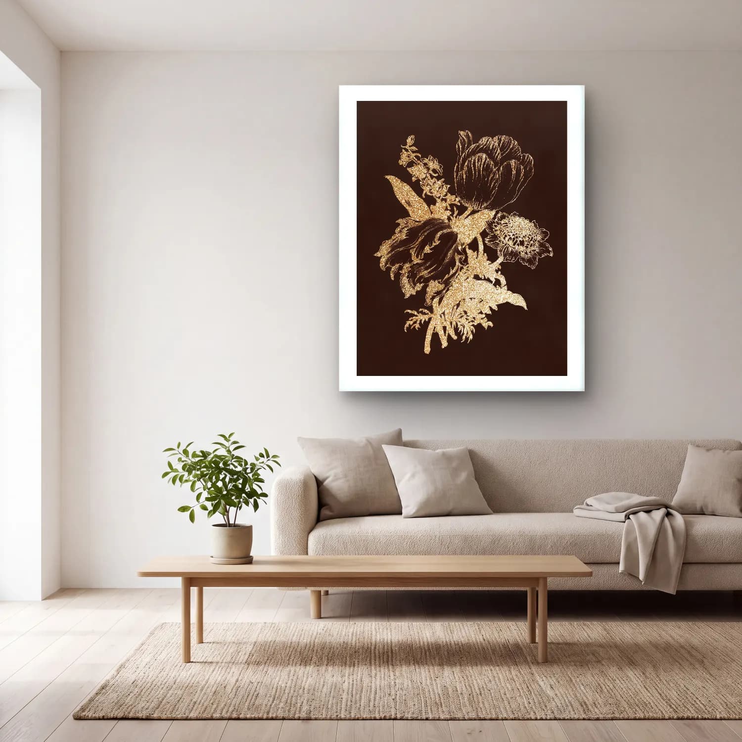 Botanik İllüstrasyon Çiçek Deseni No. 126 cam tablo — açık renk salonda