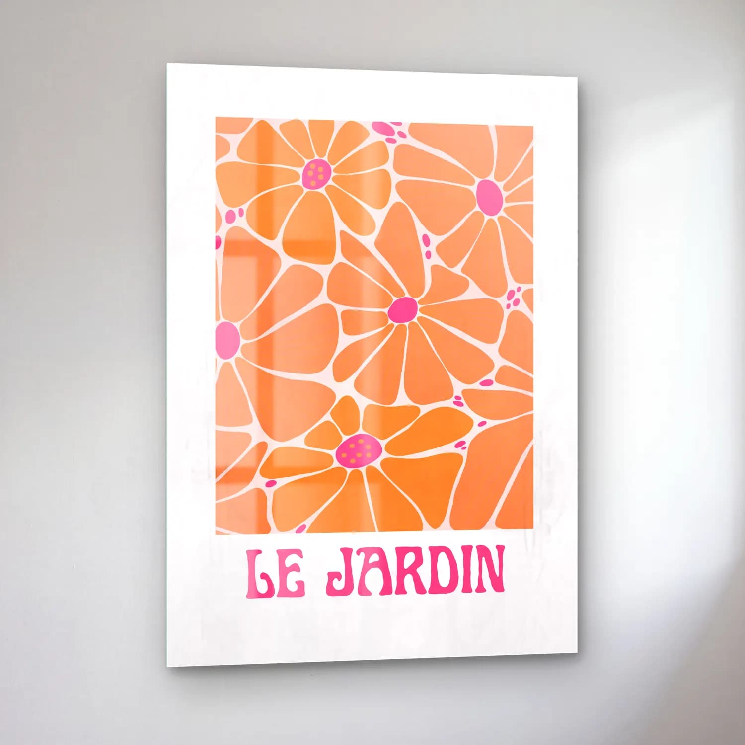 Retro Çiçek Bahçesi cam tablo — sol açıdan görünüm