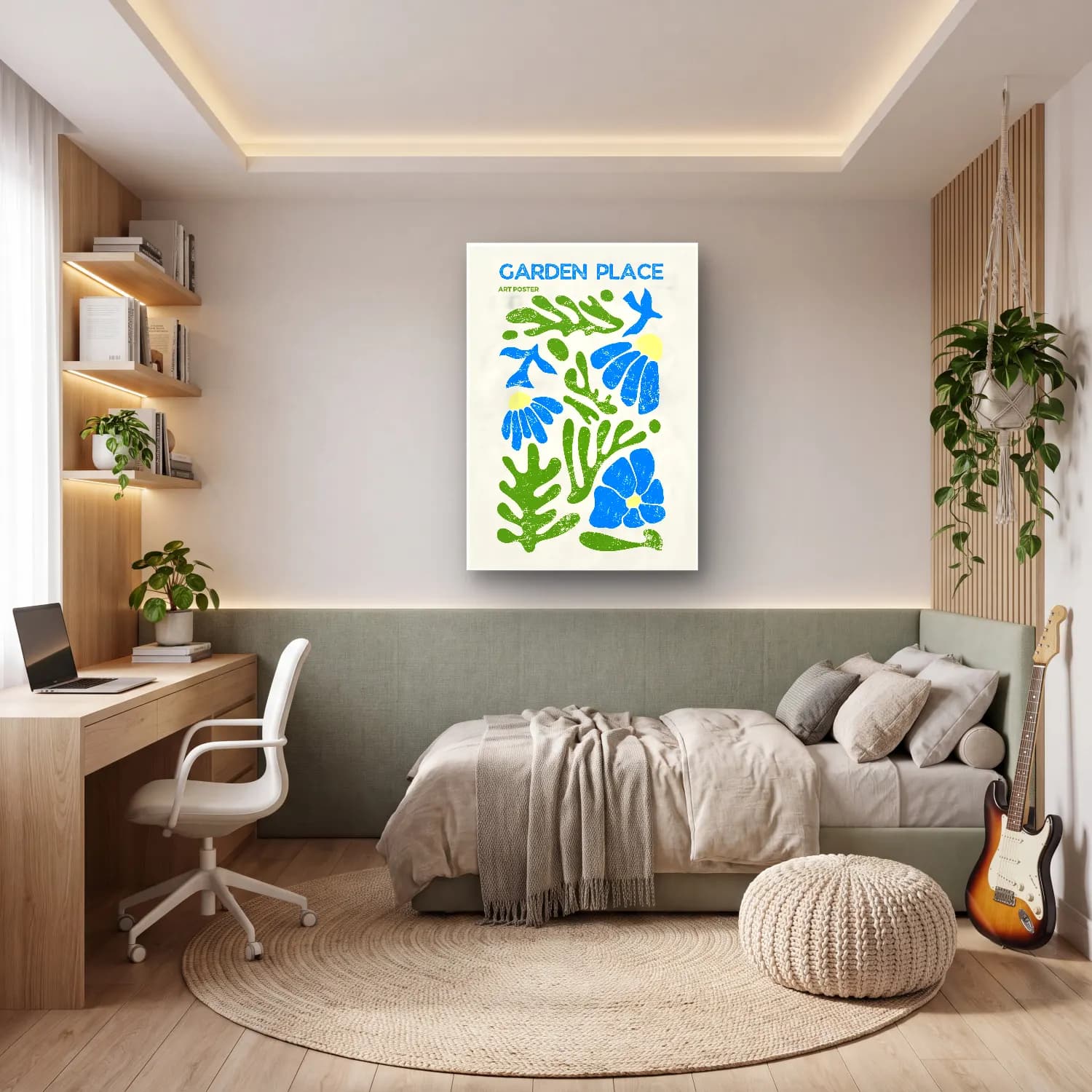 Vintage Poster Çiçek Deseni No. 5 cam tablo — genç odasında