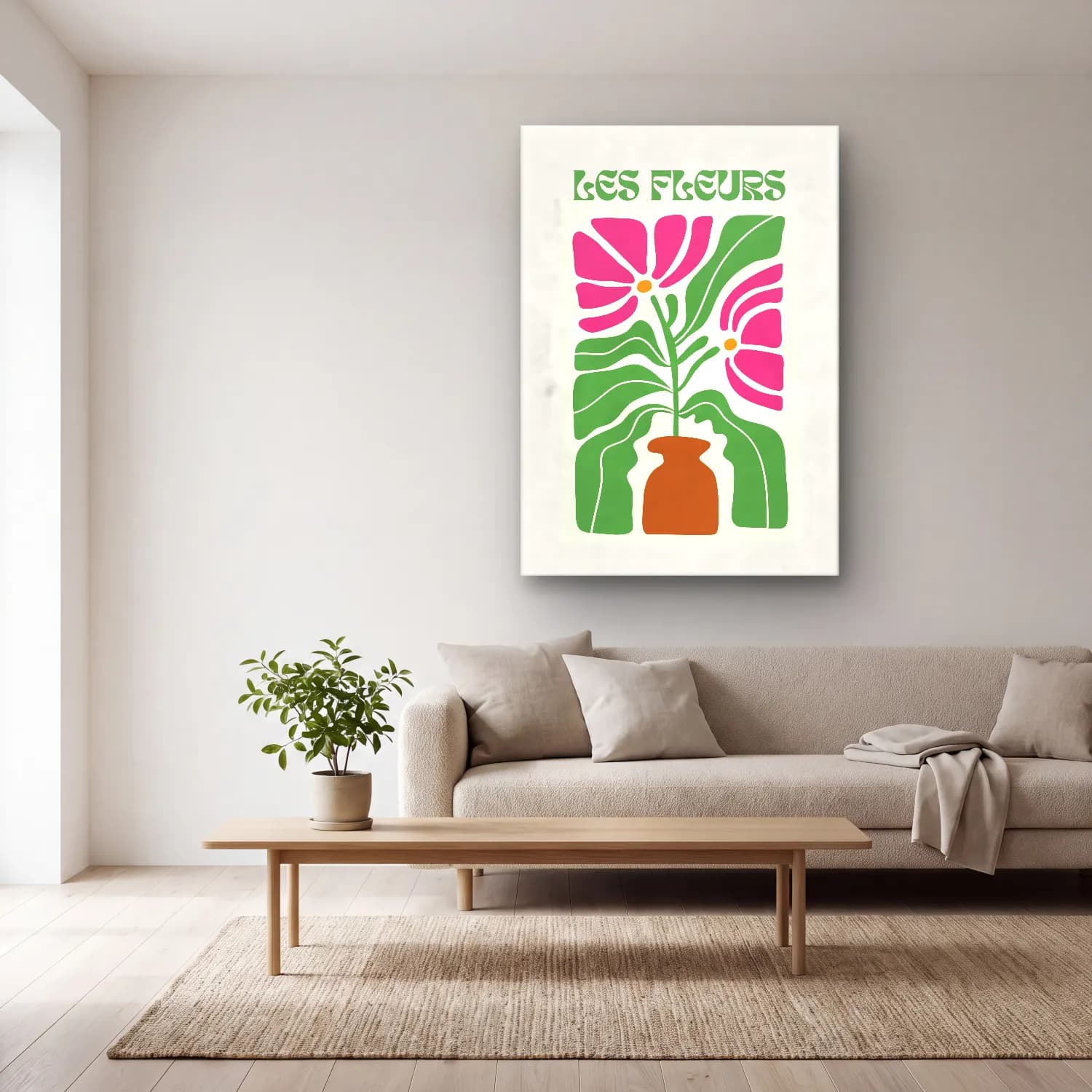 Vintage Poster Vazo – Pembe Tonlar cam tablo — açık renk salonda