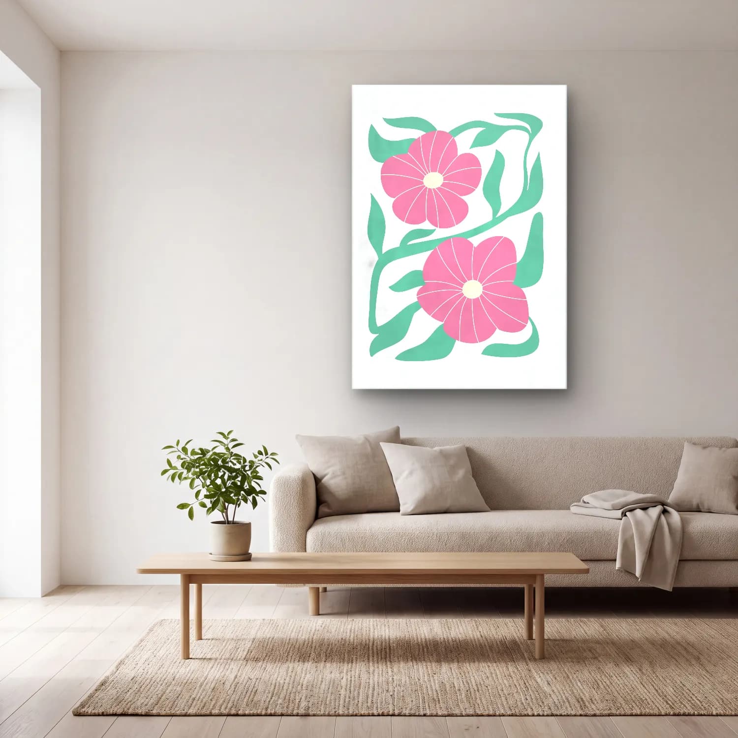 Pastel Çiçek Deseni No. 193 cam tablo — açık renk salonda
