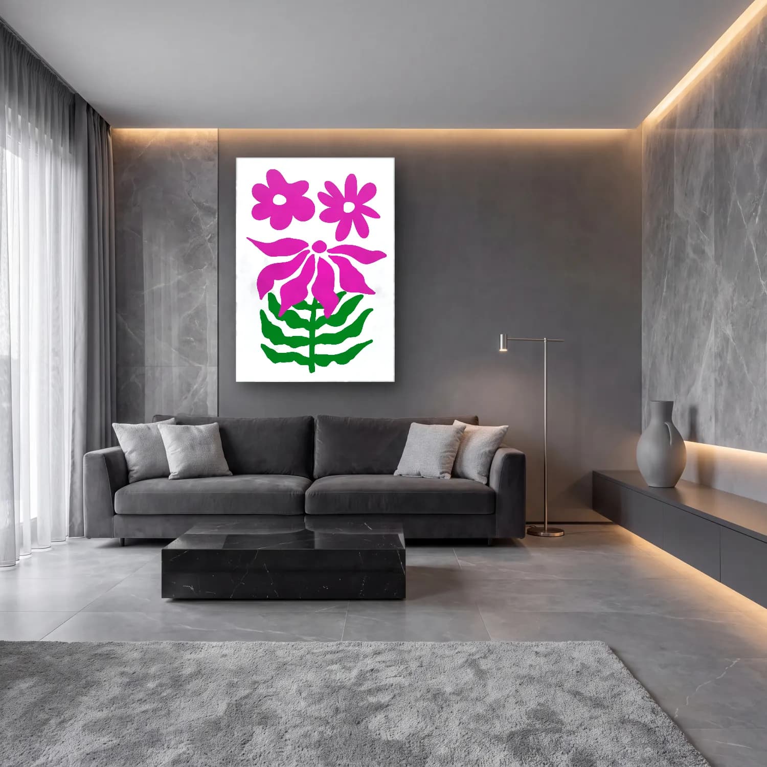 Botanik İllüstrasyon Çiçek Deseni No. 121 cam tablo — lüks salon duvarında