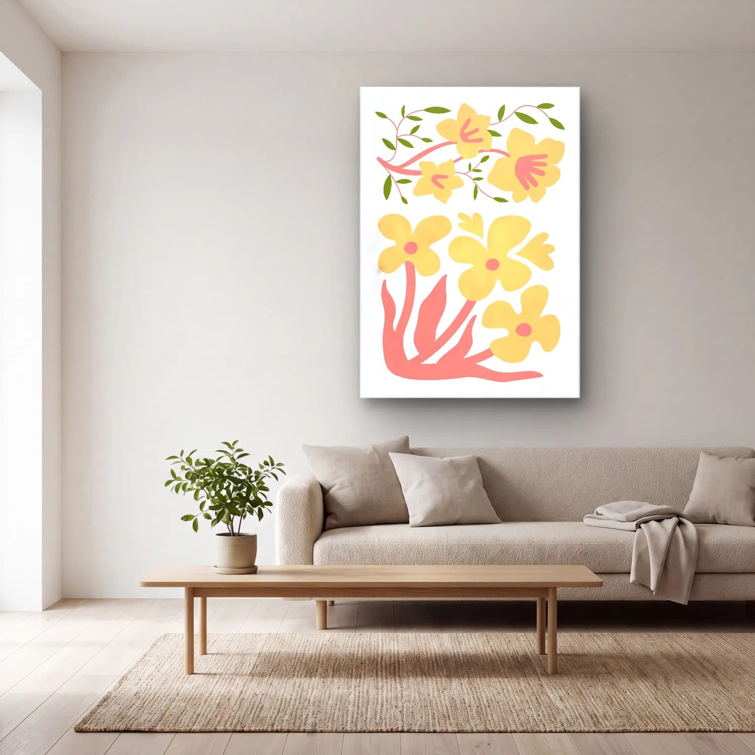 Pastel Çiçek Deseni No. 194 cam tablo — açık renk salonda