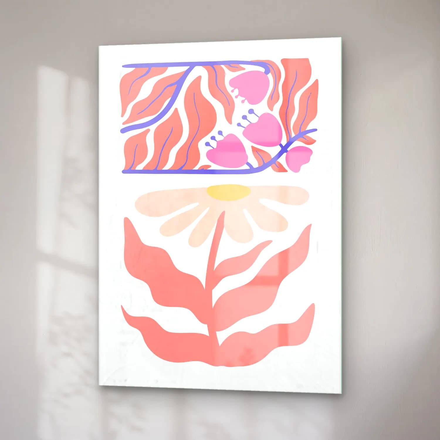 Boho Çiçek Deseni No. 74 cam tablo — sağ açıdan görünüm