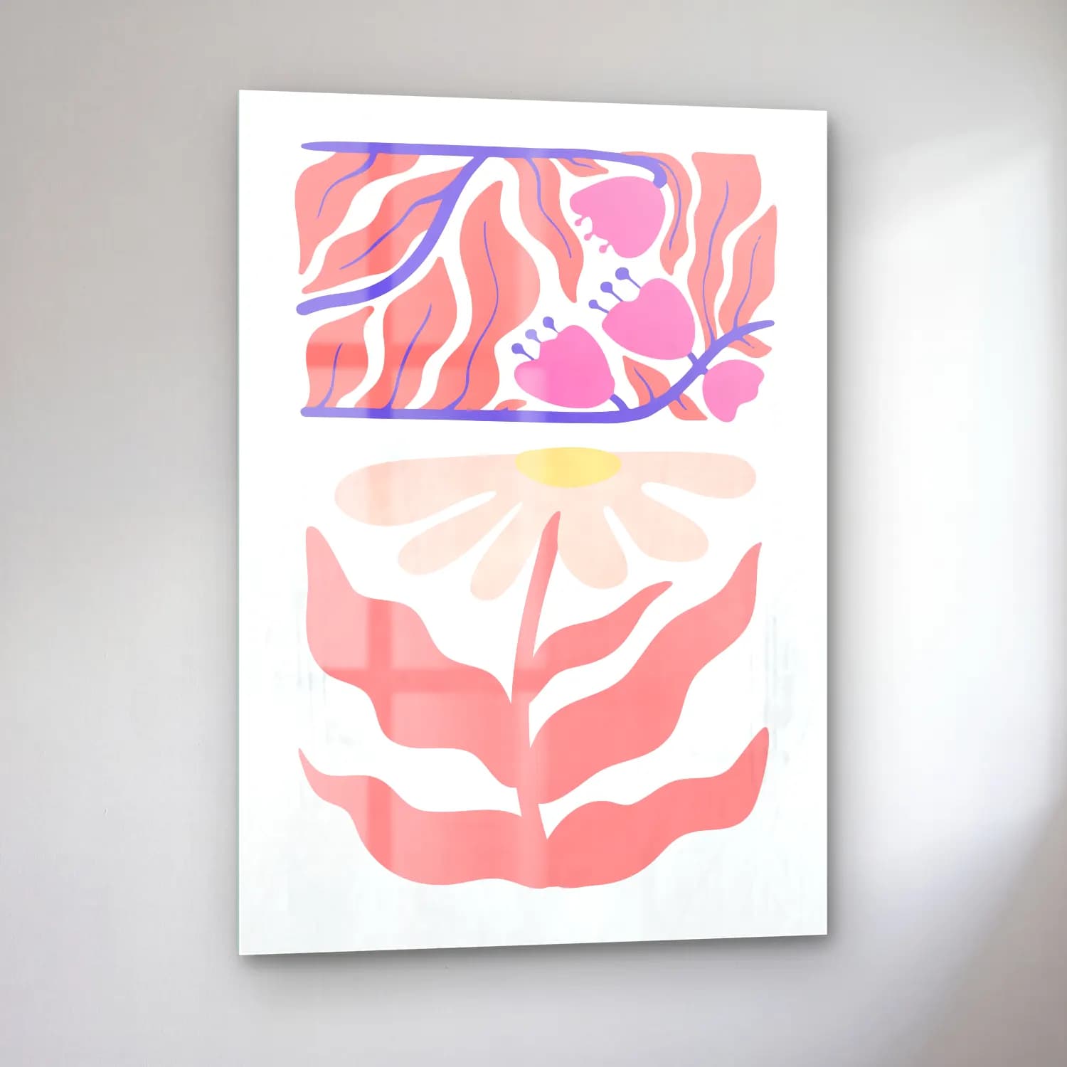 Boho Çiçek Deseni No. 74 cam tablo — sol açıdan görünüm