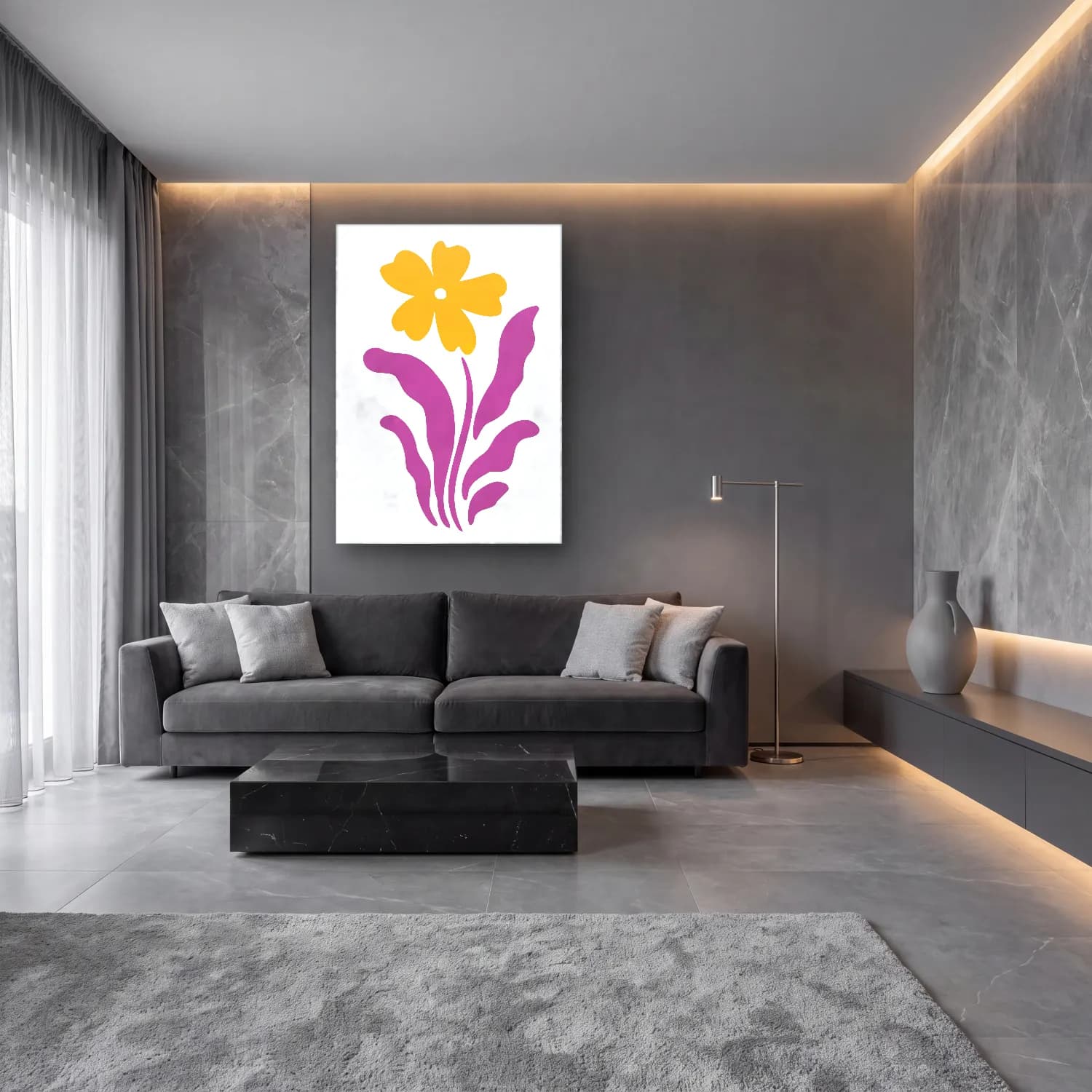 Botanik İllüstrasyon Çiçek Deseni No. 122 cam tablo — lüks salon duvarında